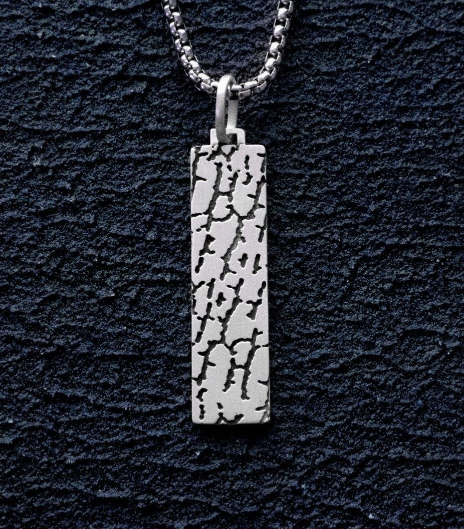 Mens Engraved Silver Necklace Сarved Stone Painting