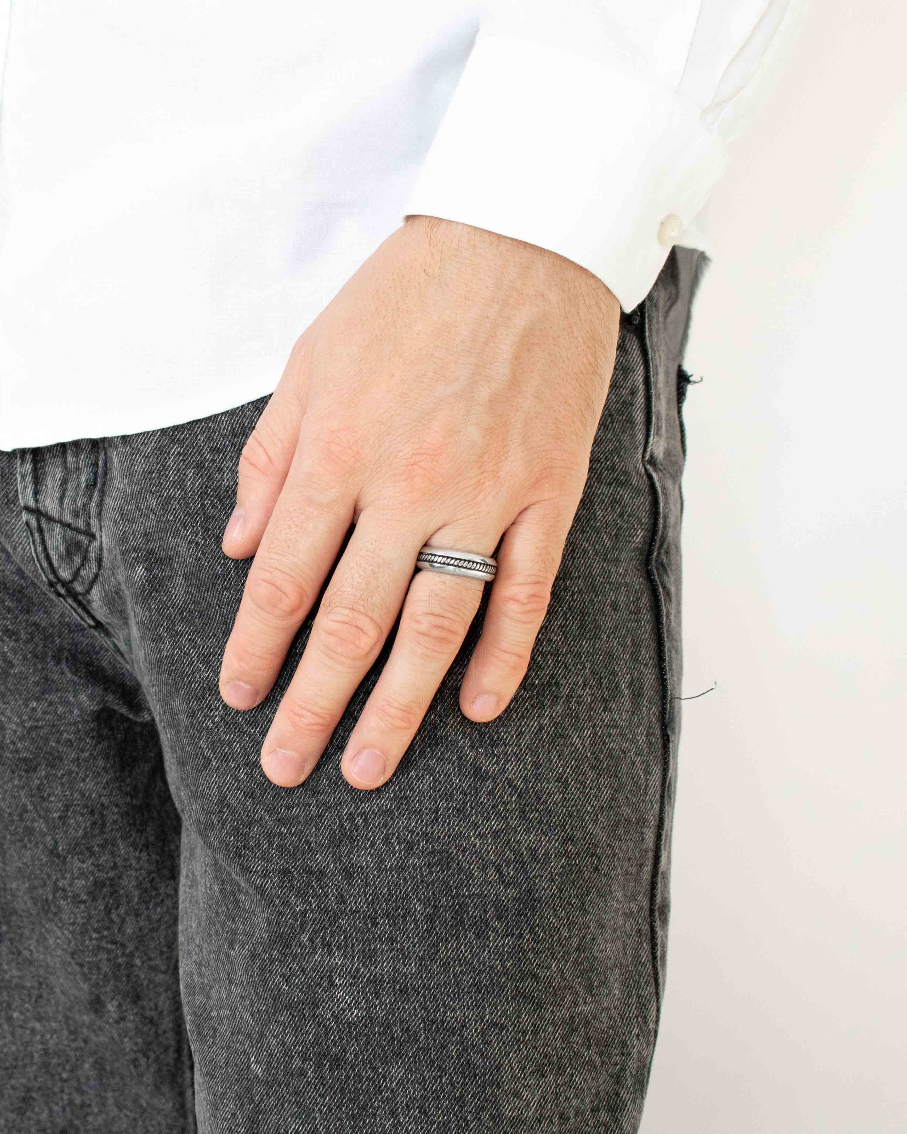 Vintage Style Rope Domed Filigree Wedding Band Silver