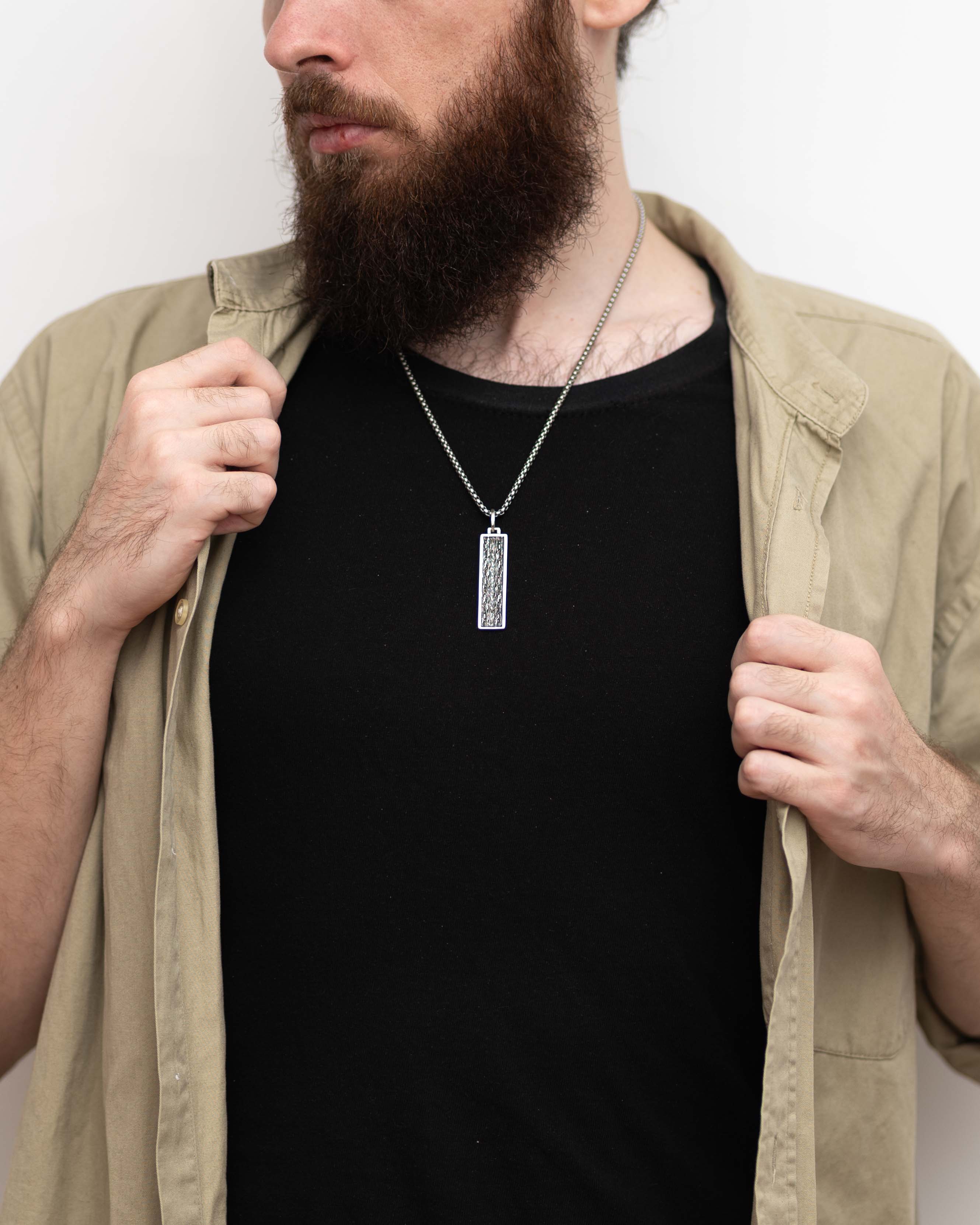 Brutal Ingot Necklace Oxidized Texture Silver Gift Men