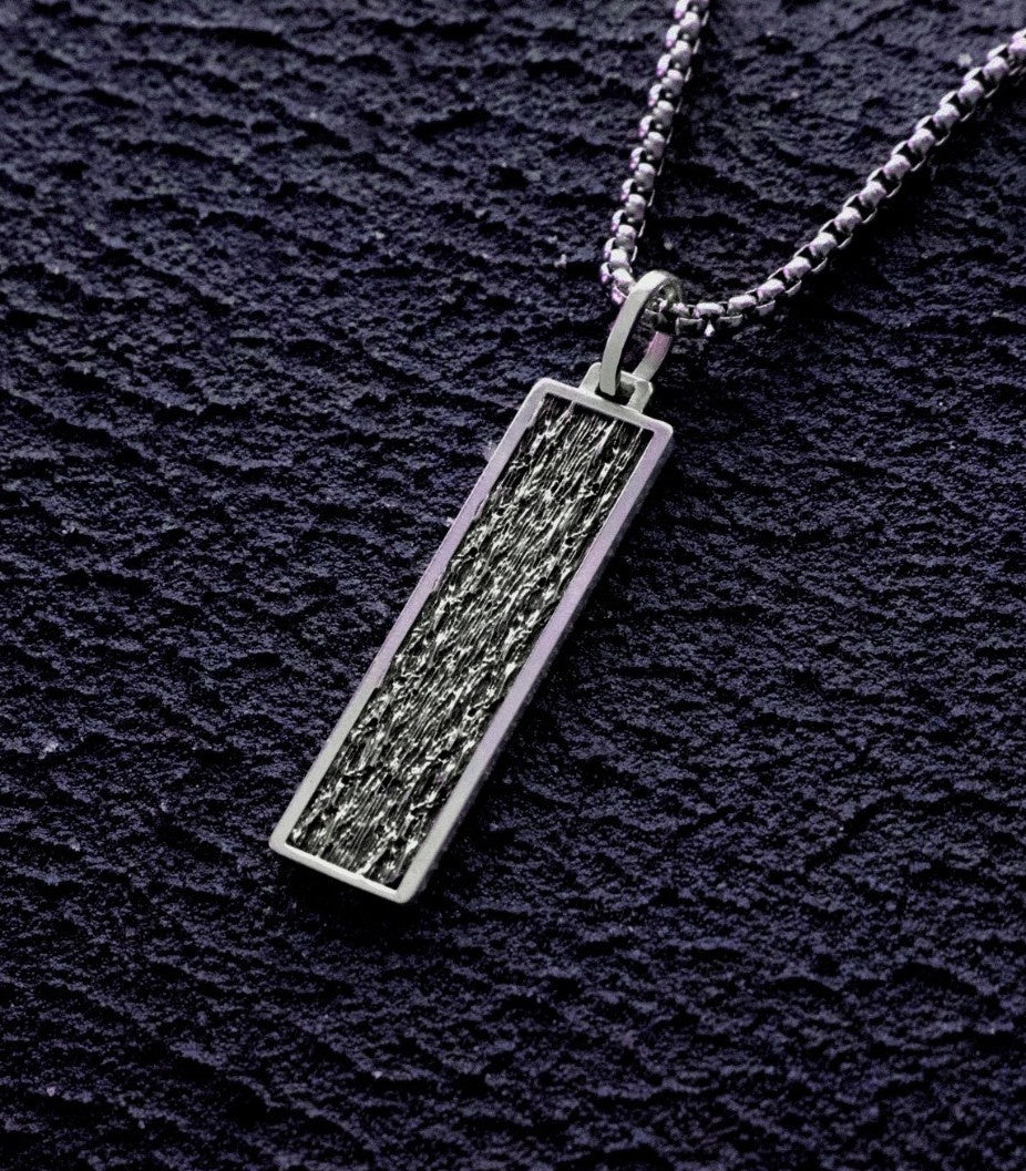 Brutal Ingot Necklace Oxidized Texture Silver Gift Men