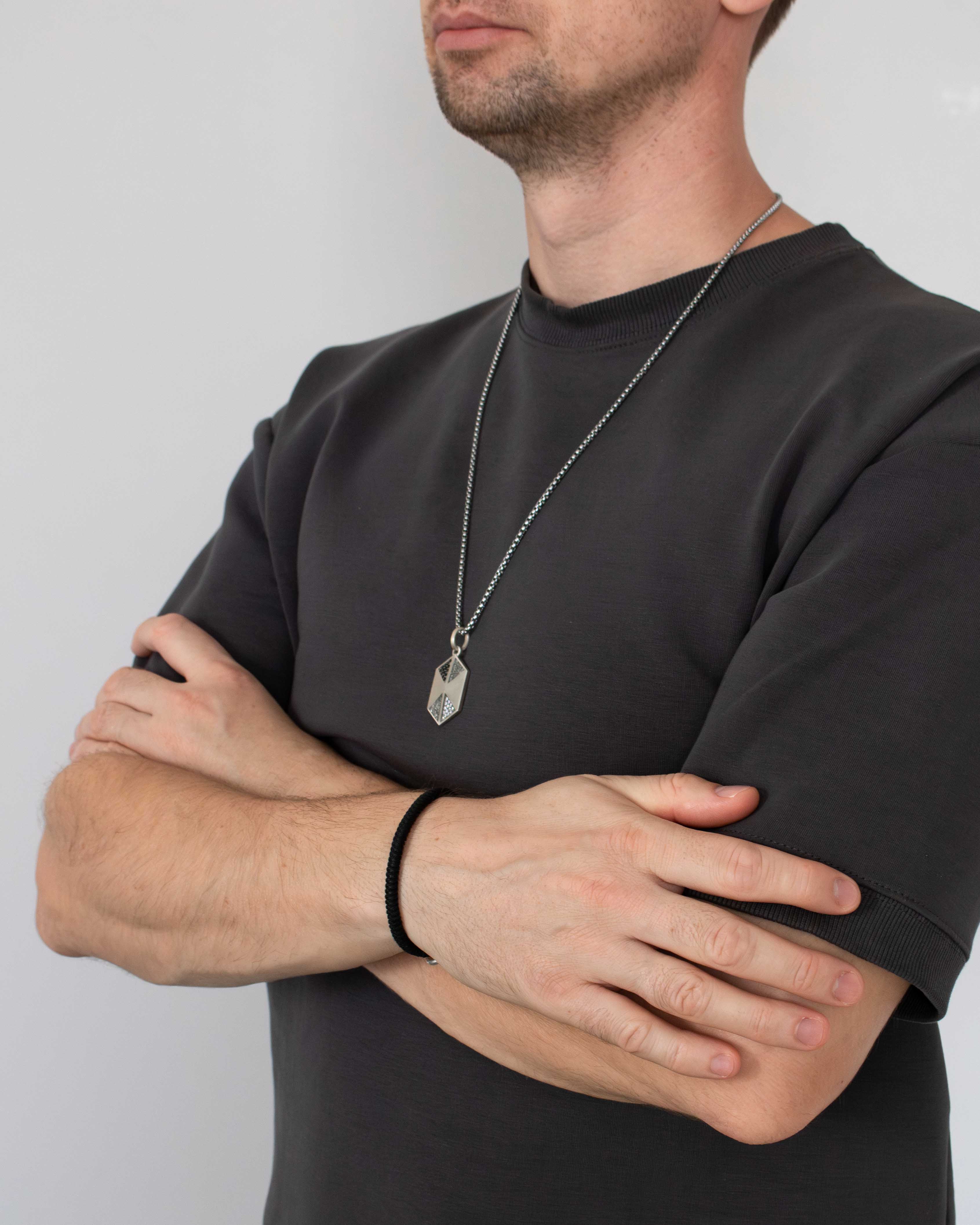 Silver Hexagon Shaped Tag Necklace Gift for Boyfriend