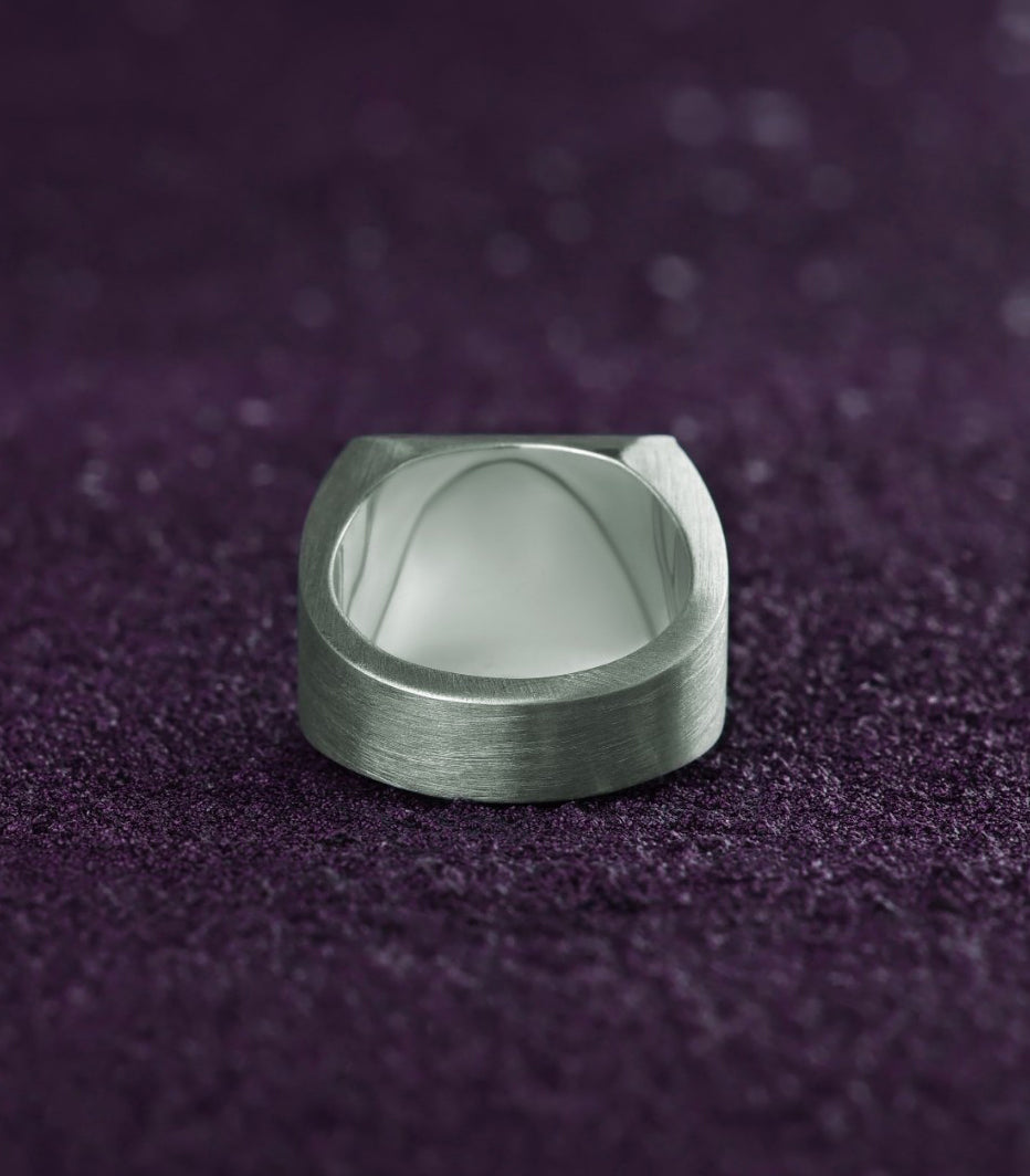 Emerald Signet Ring for Gentleman Silver Solid Back
