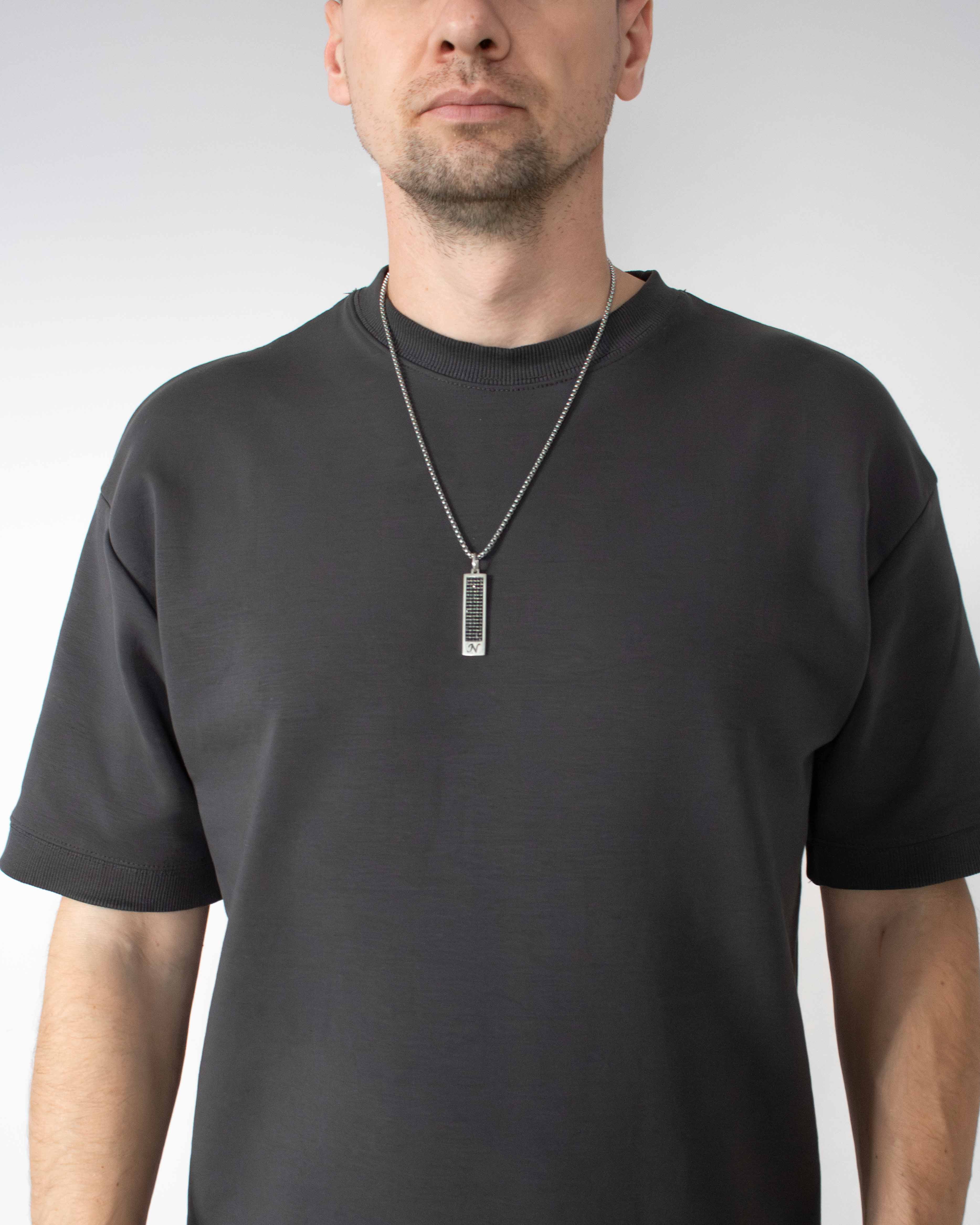 Silver Initial Ingot Pendant with Black Gemstones