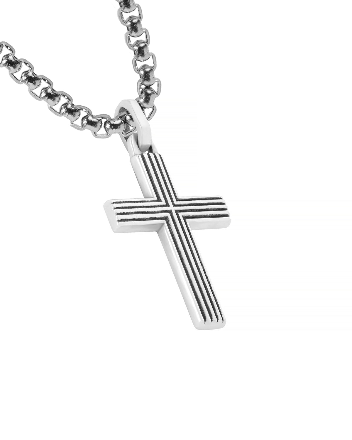 Grooved Cross Pendant Necklace Sterling Silver 925