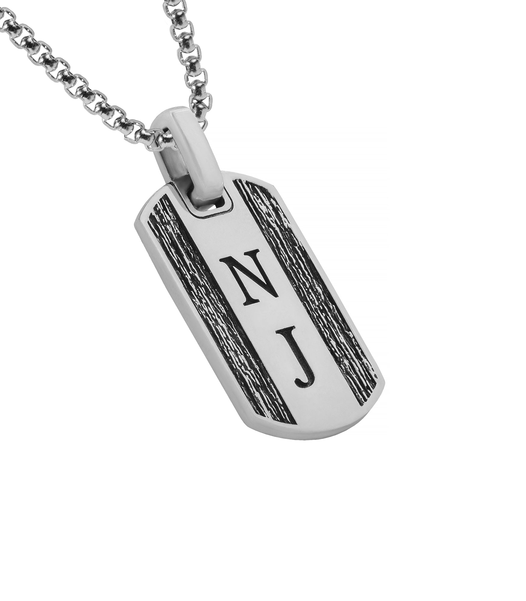 Custom Initial Dog Tag Pendant with Tree Bark Detail