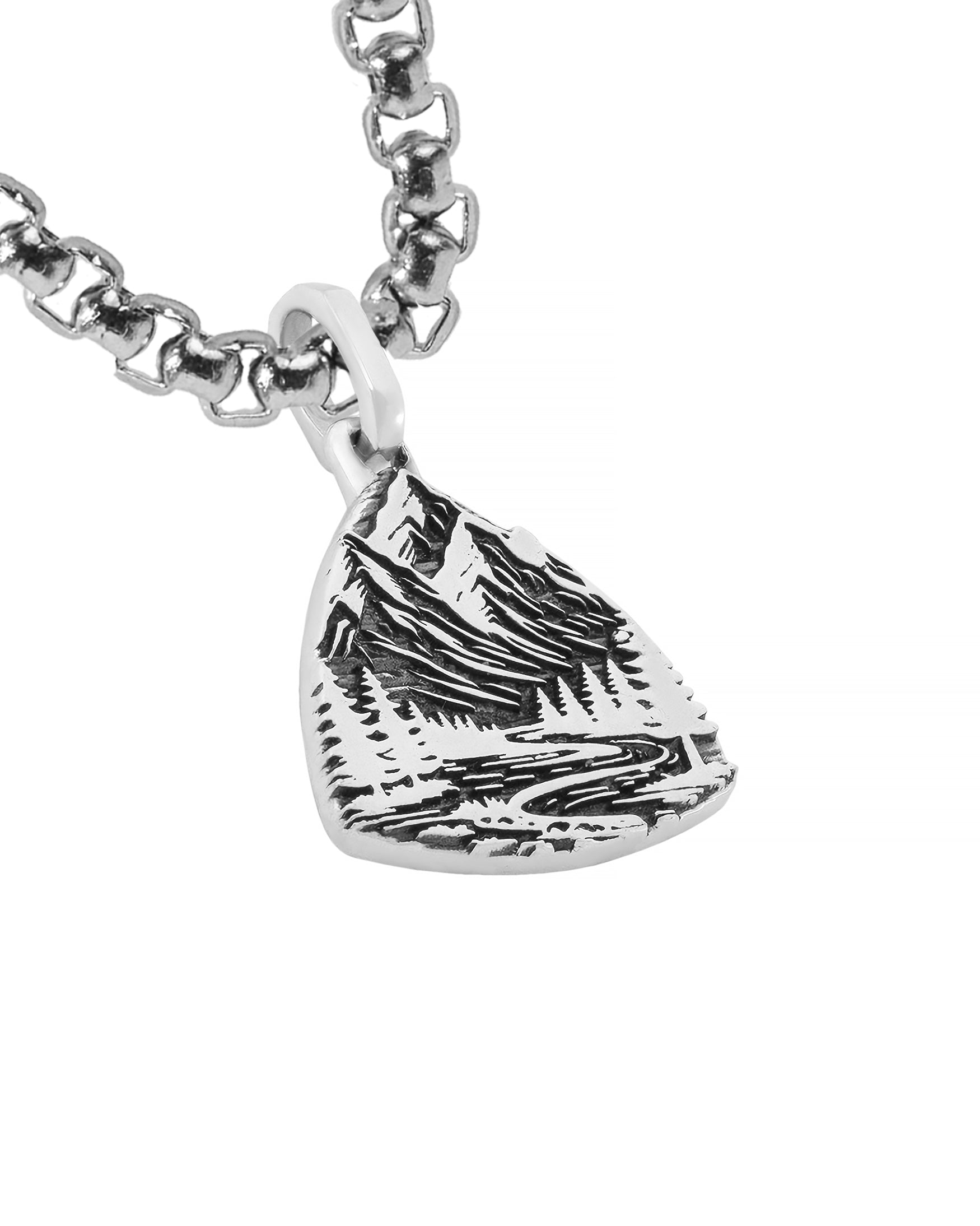 Mountains & Forest Silver Necklace Triangular Shape