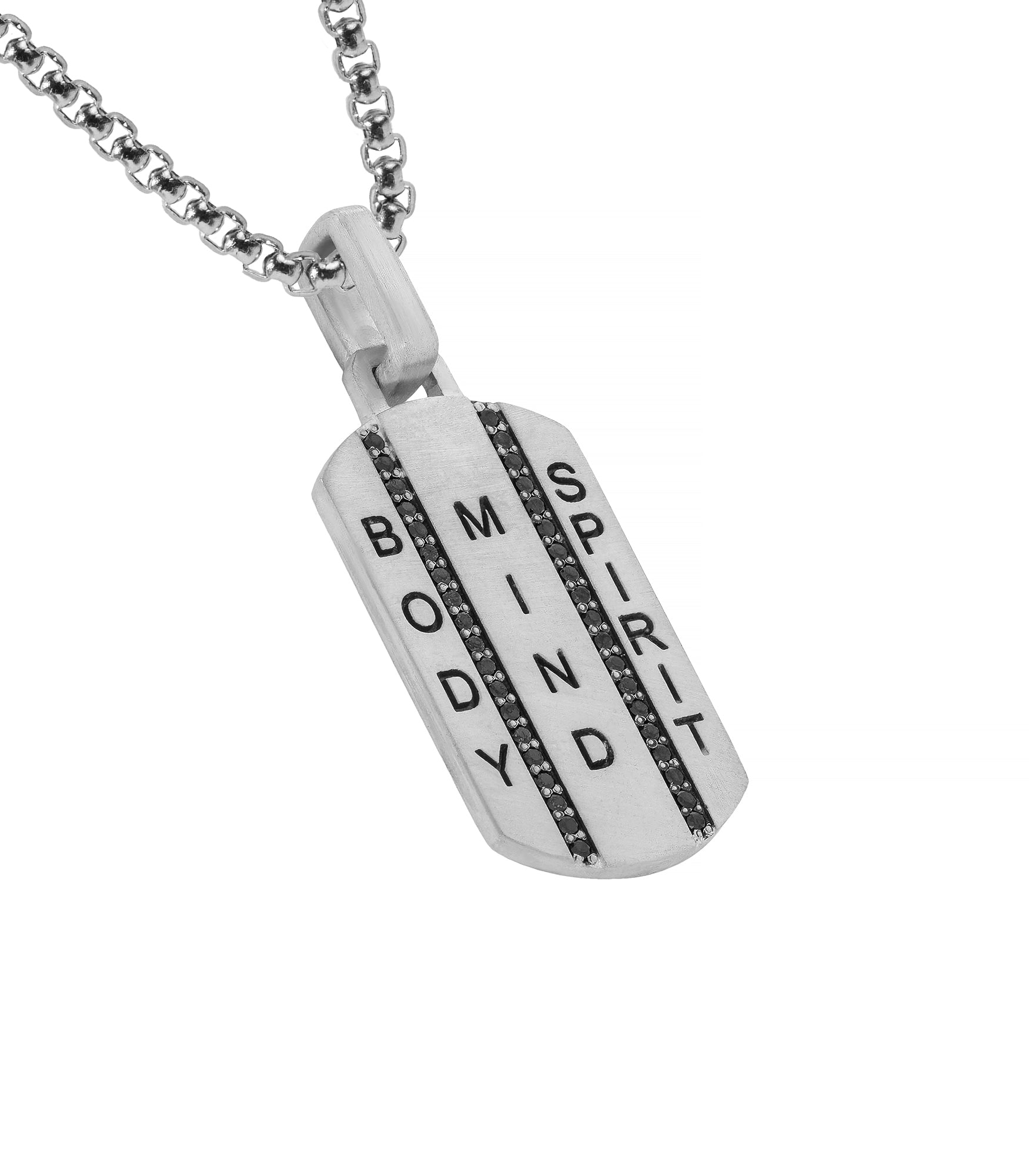 Mens Silver Pendant with Black Stones Mind Body Spirit