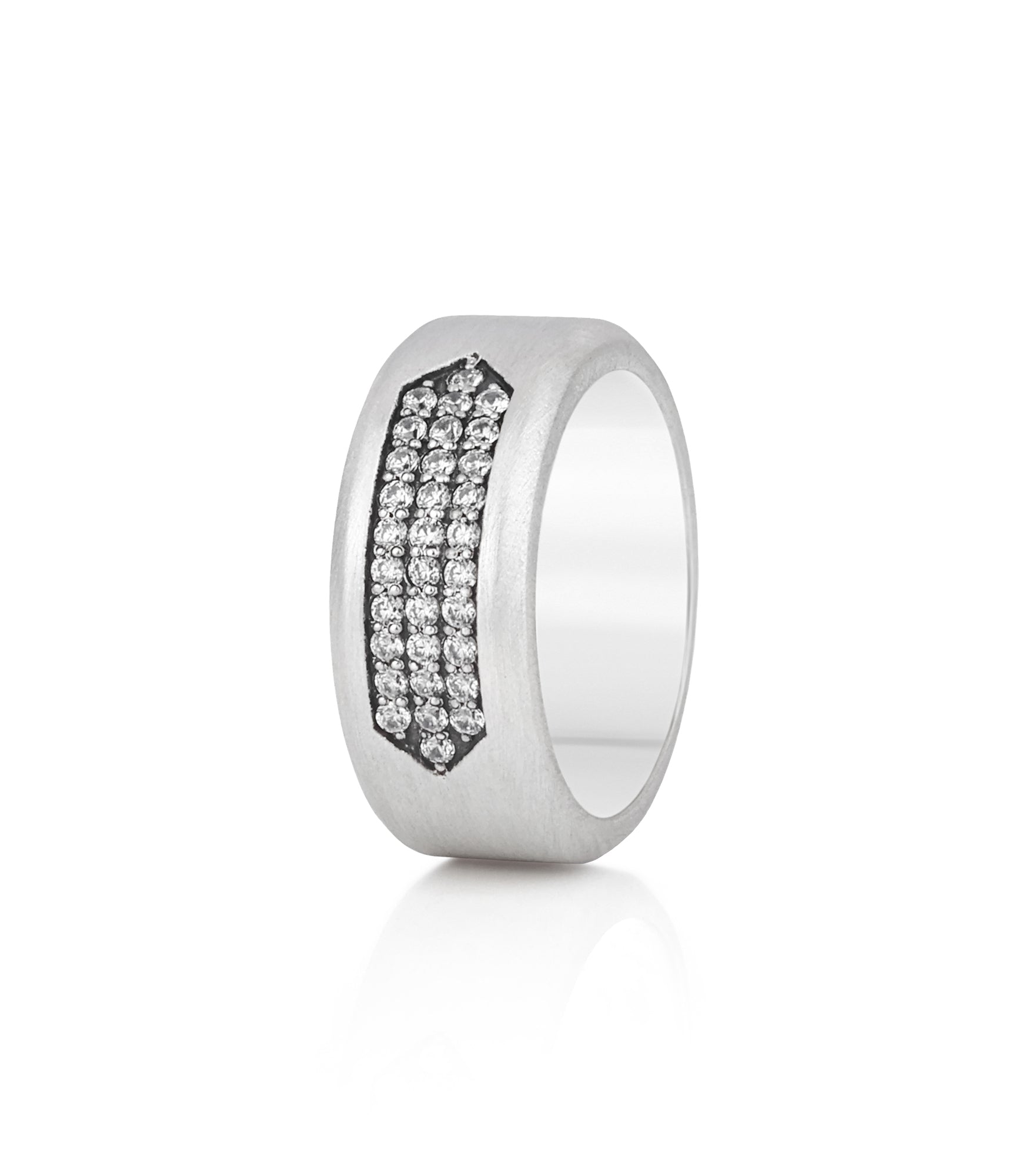 Matte Wedding Band with Diamonds CZ Sterling Silver