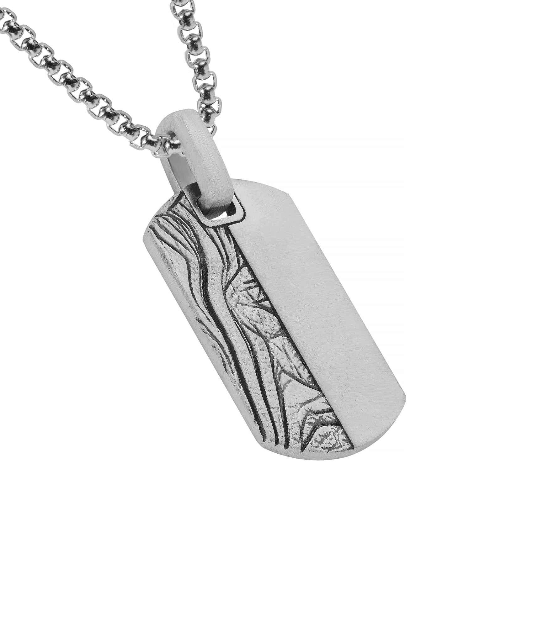 Double Texture Silver Dog Tag Necklace Abstract & Plain