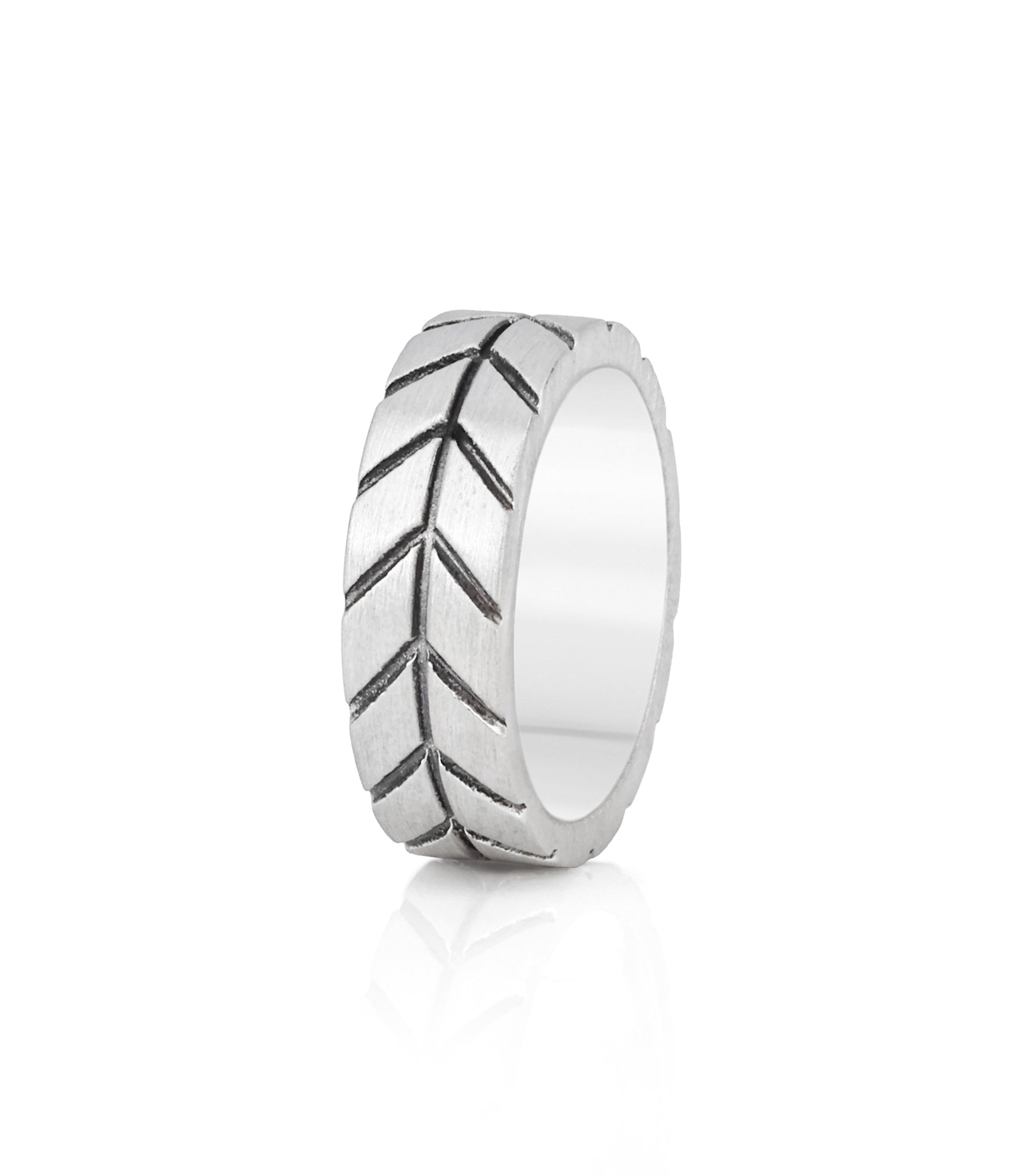 Engraved Chevron Wedding Band for Men Sterling Silver