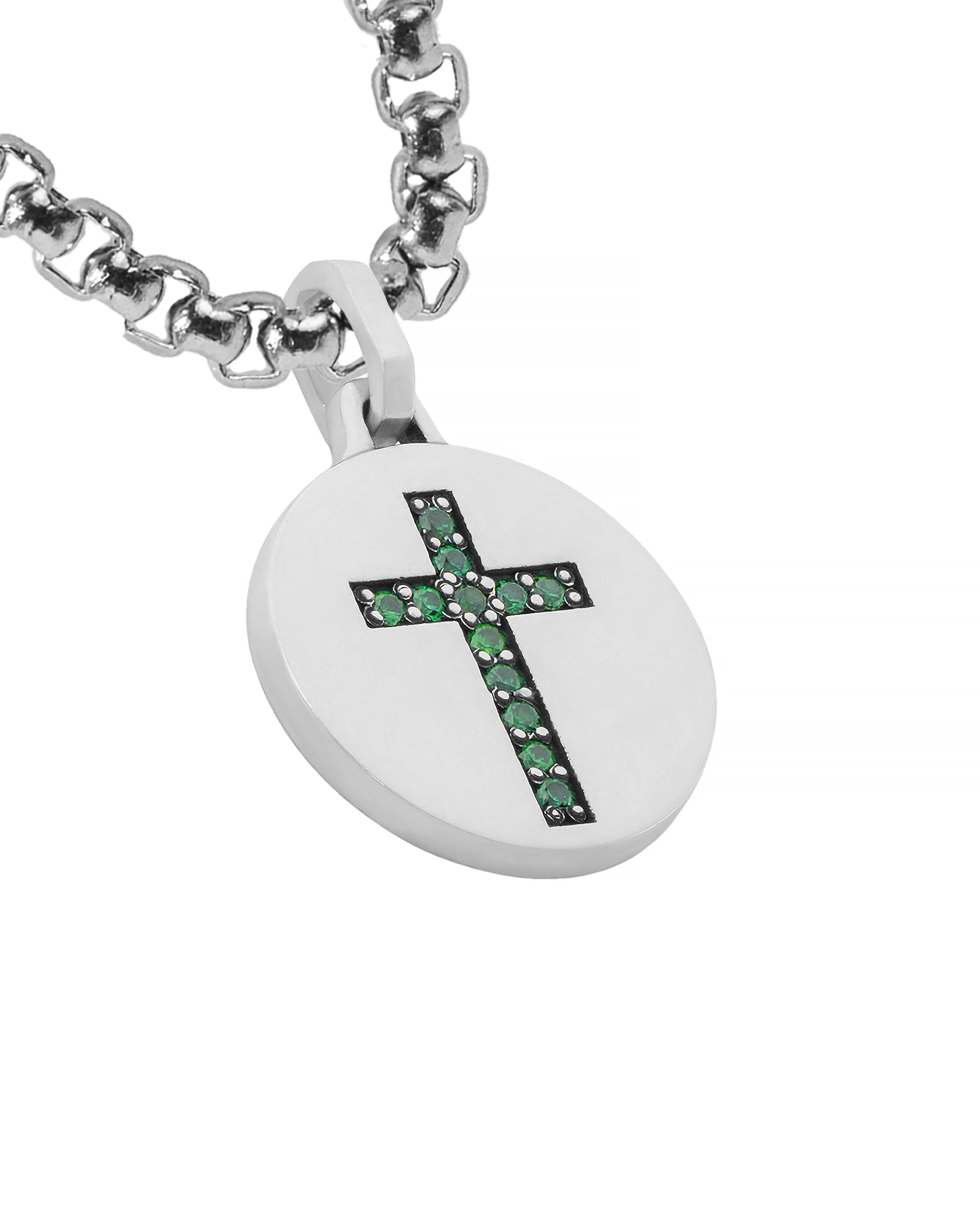 Emeralds in Cross Necklace Pendant Silver Round Shape