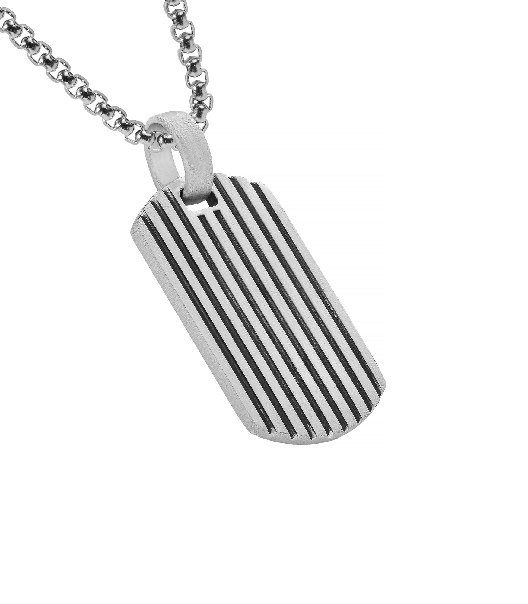Mens Engraved Dog Tag Pendant Silver Military Design
