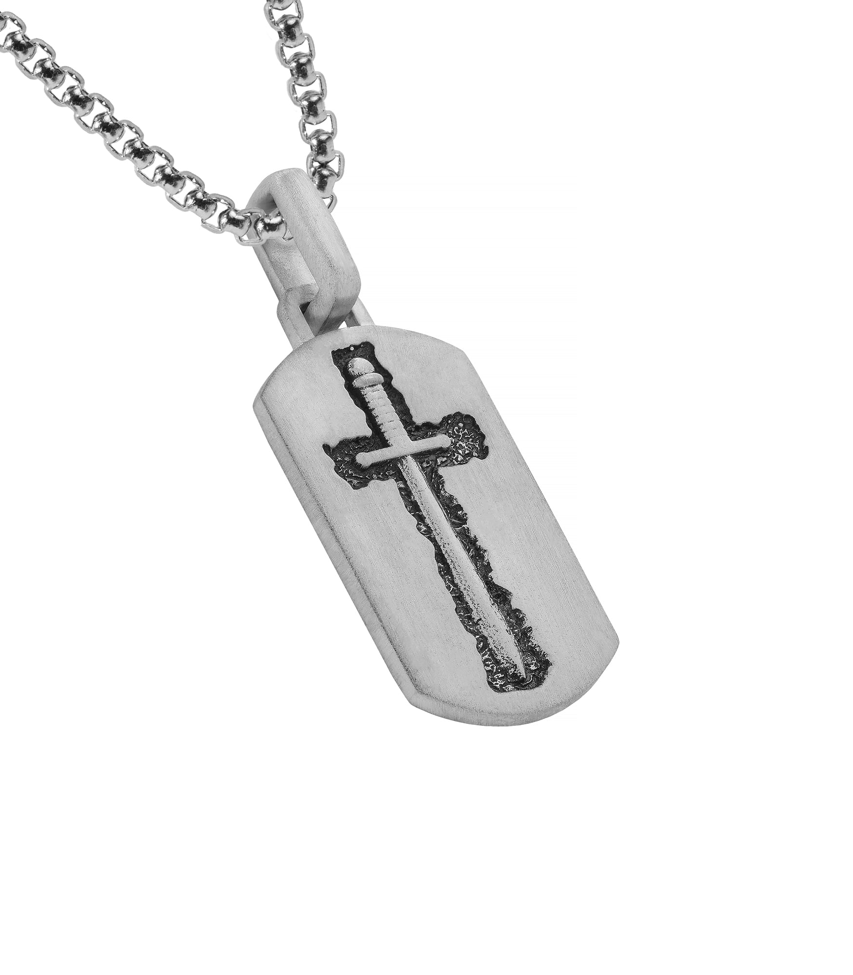 Crucifix and Sword Tag Necklace Silver Blade of Honor