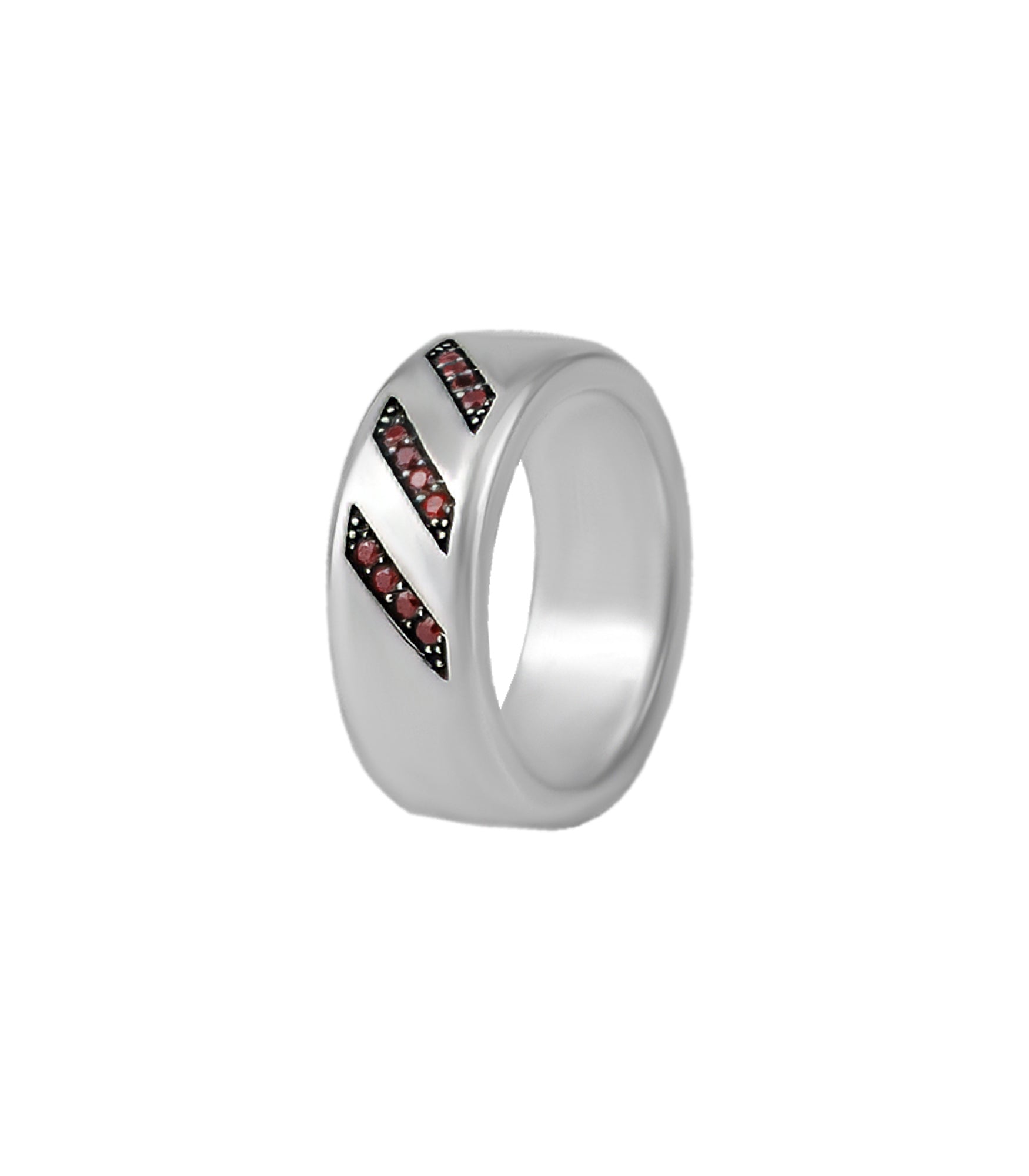 Minimalist Wedding Ring with Red Stones Sterling Silver