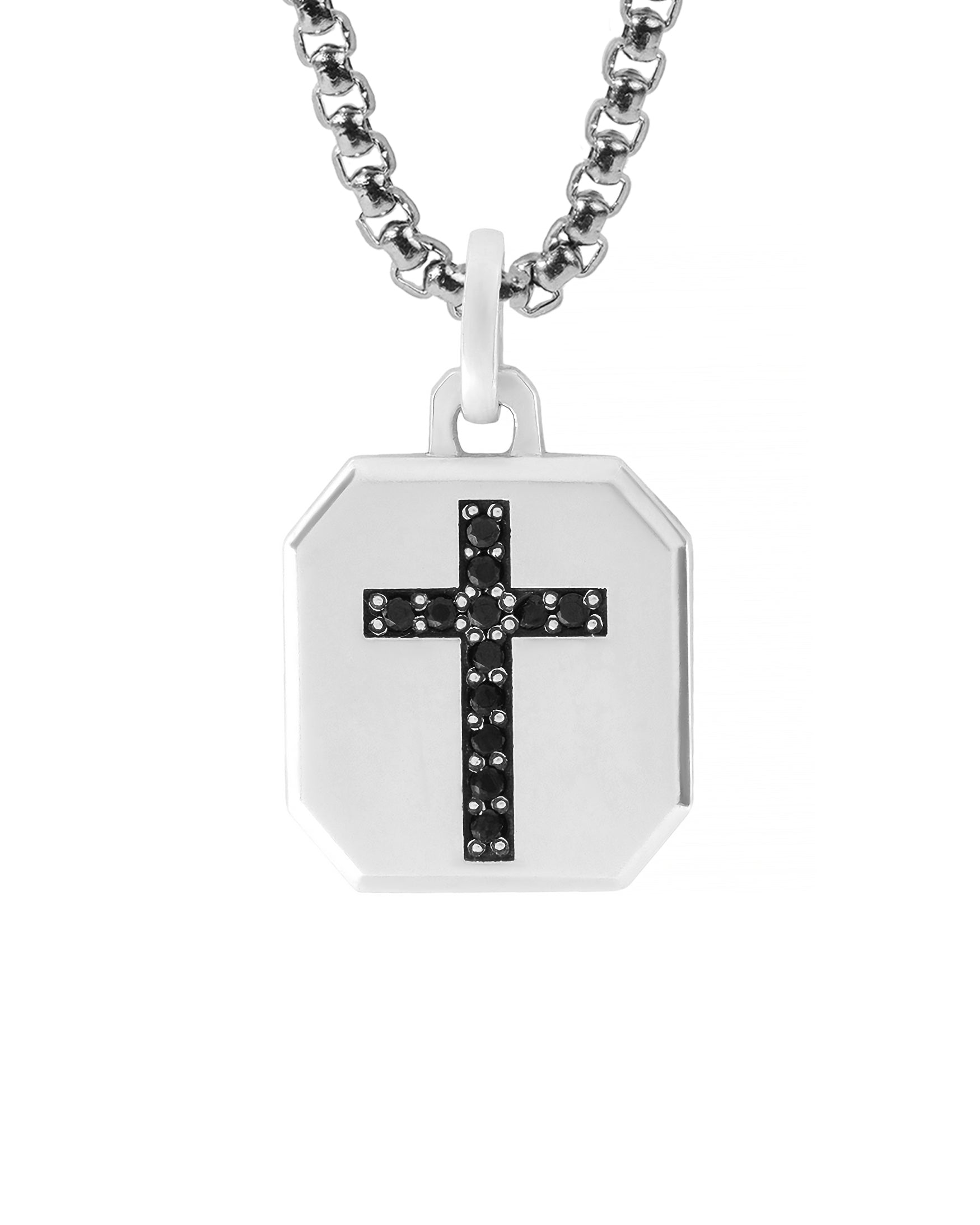 Men's Wide Cross Pendant Black Stones Octagon Shape