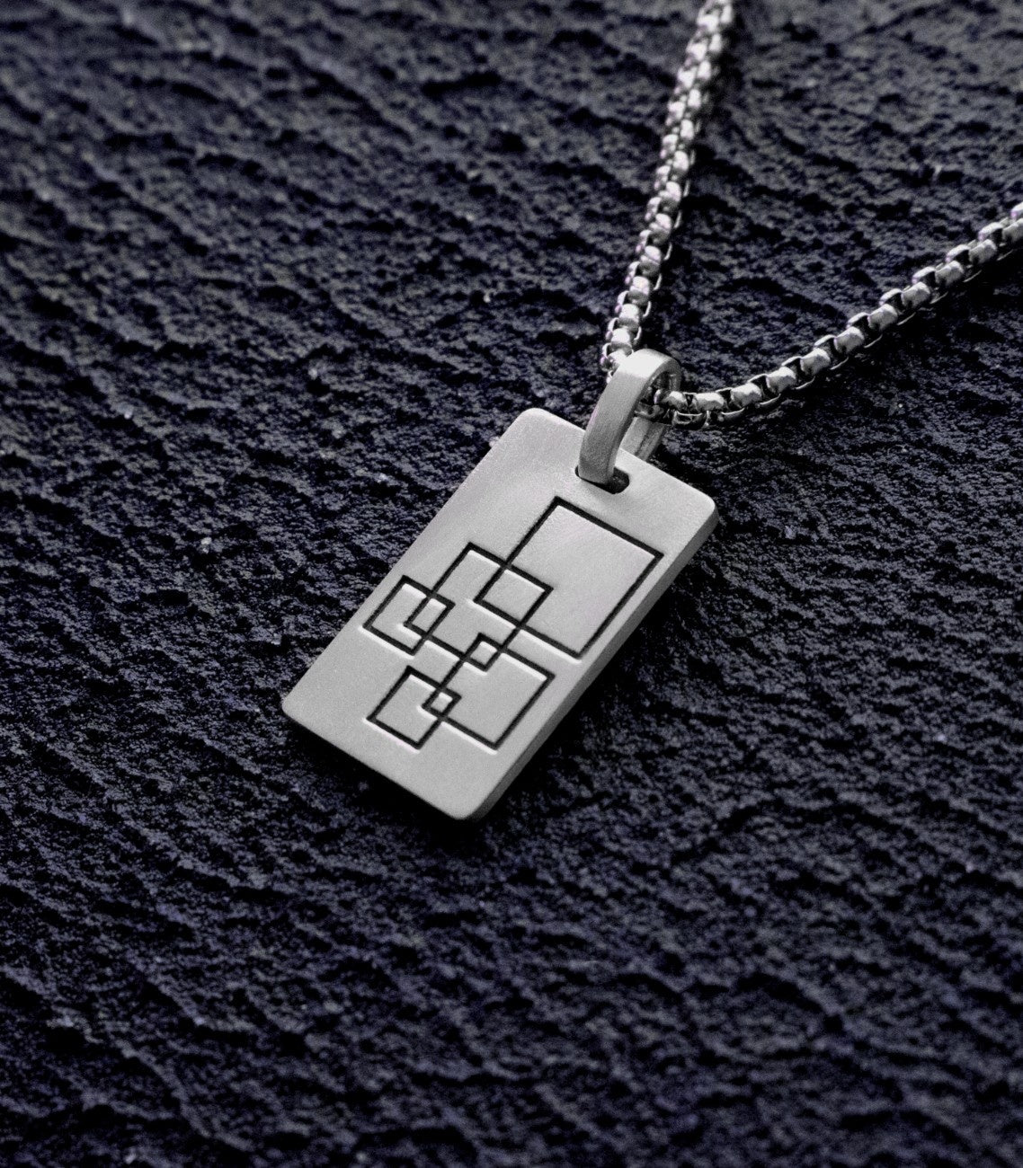 Minimalist Engraved Silver Necklace Connected Squares