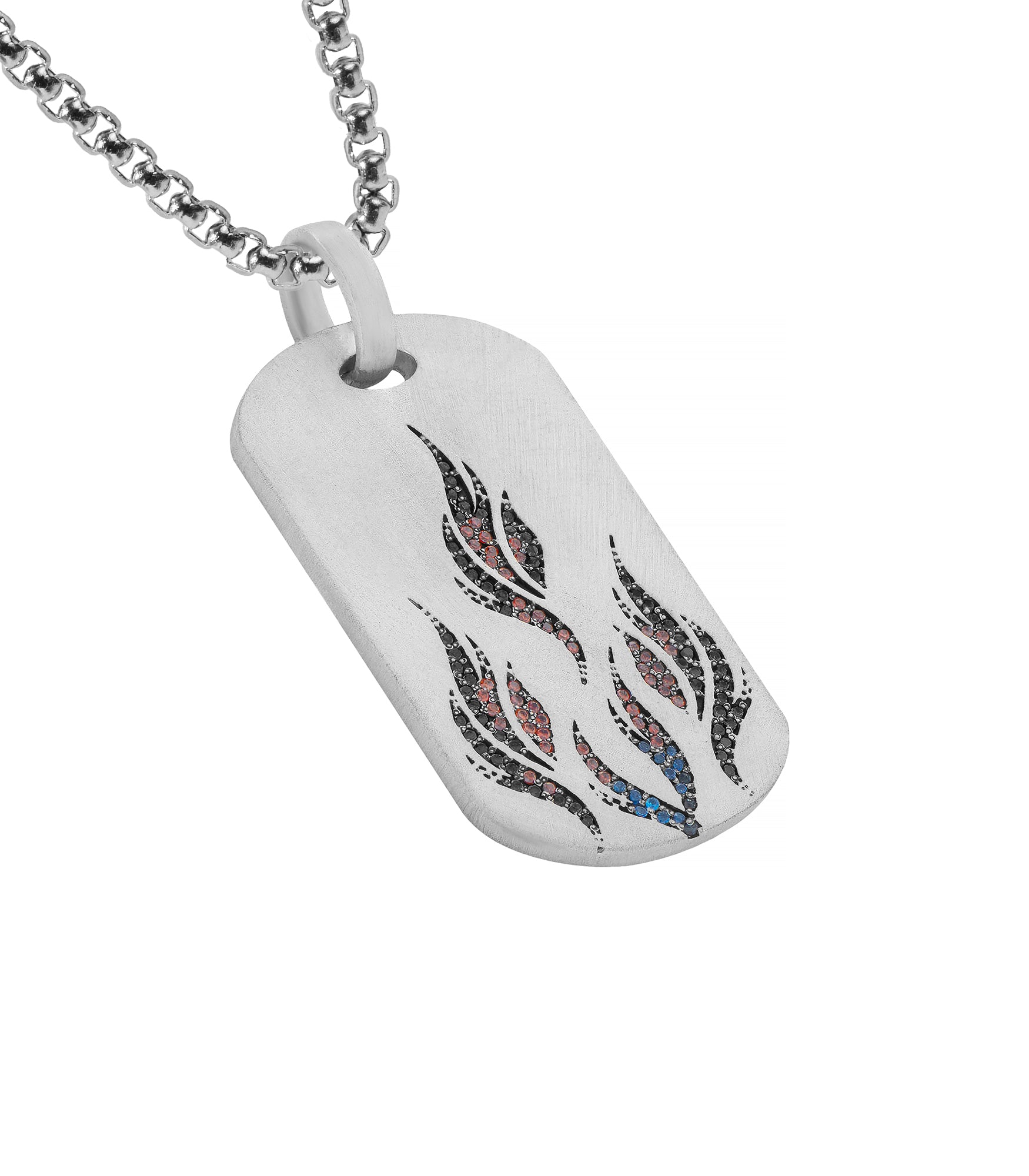 Unique Silver Bonfire Pendant Red Black Blue and Stones