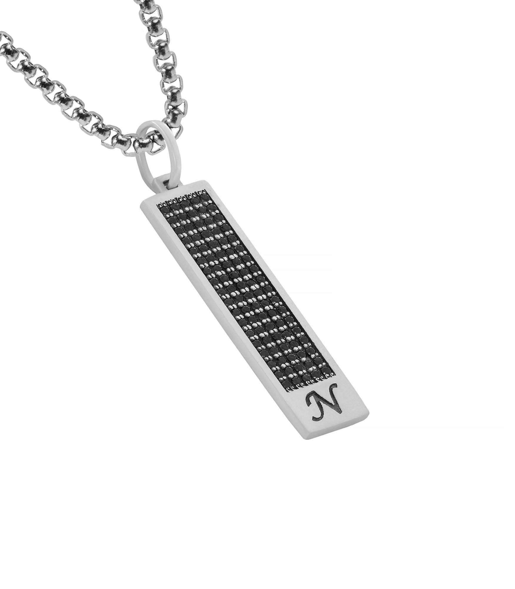 Silver Initial Ingot Pendant with Black Gemstones