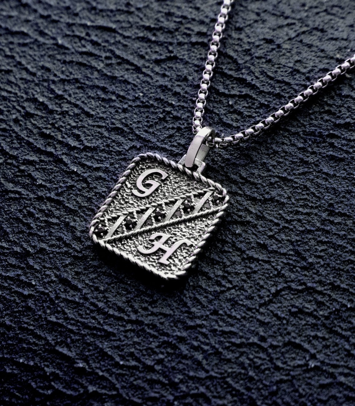 Mens Vintage Style Initial Necklace Black Diamodns