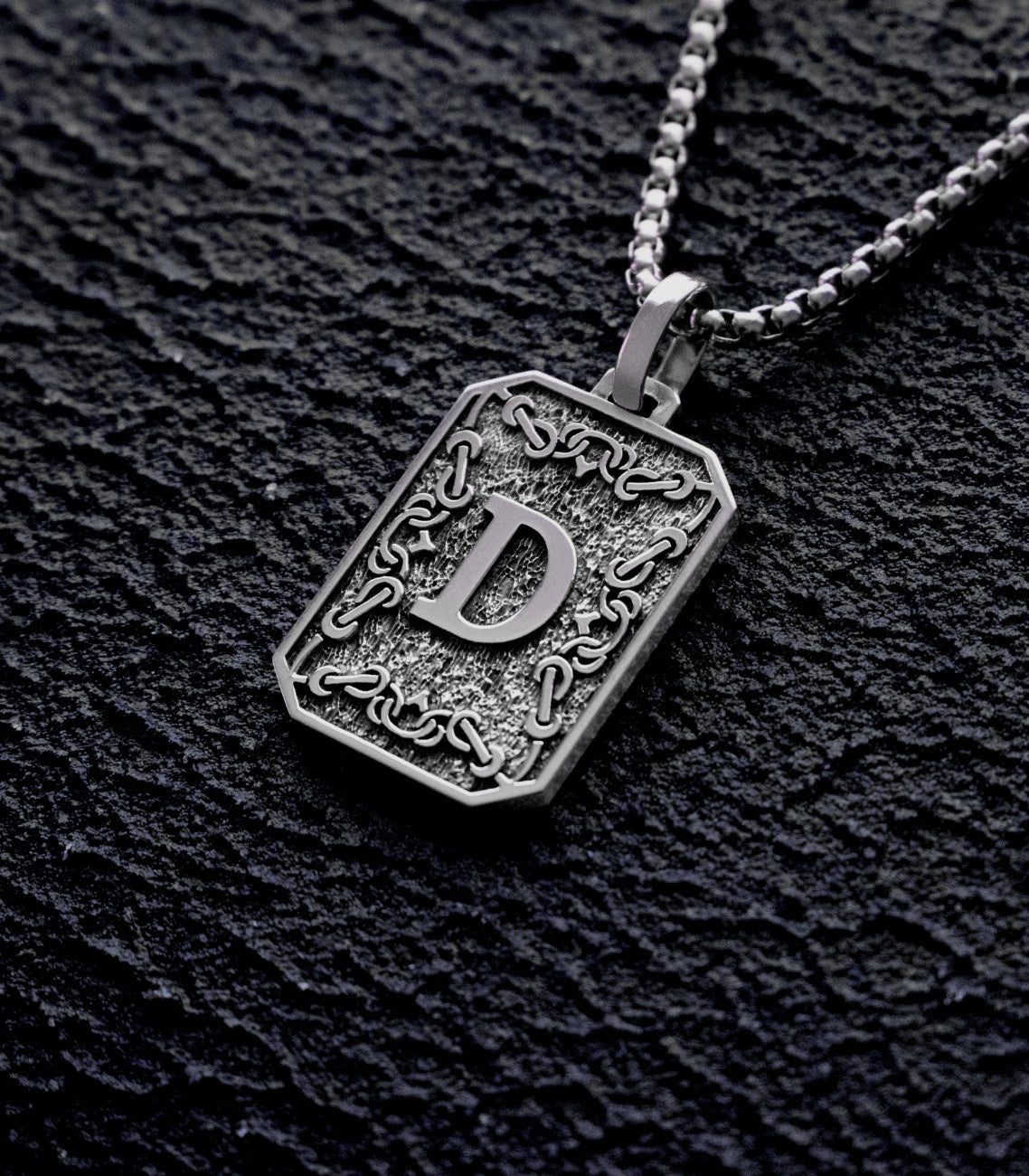 Mens Personalized Irish Necklace with Letter in Silver