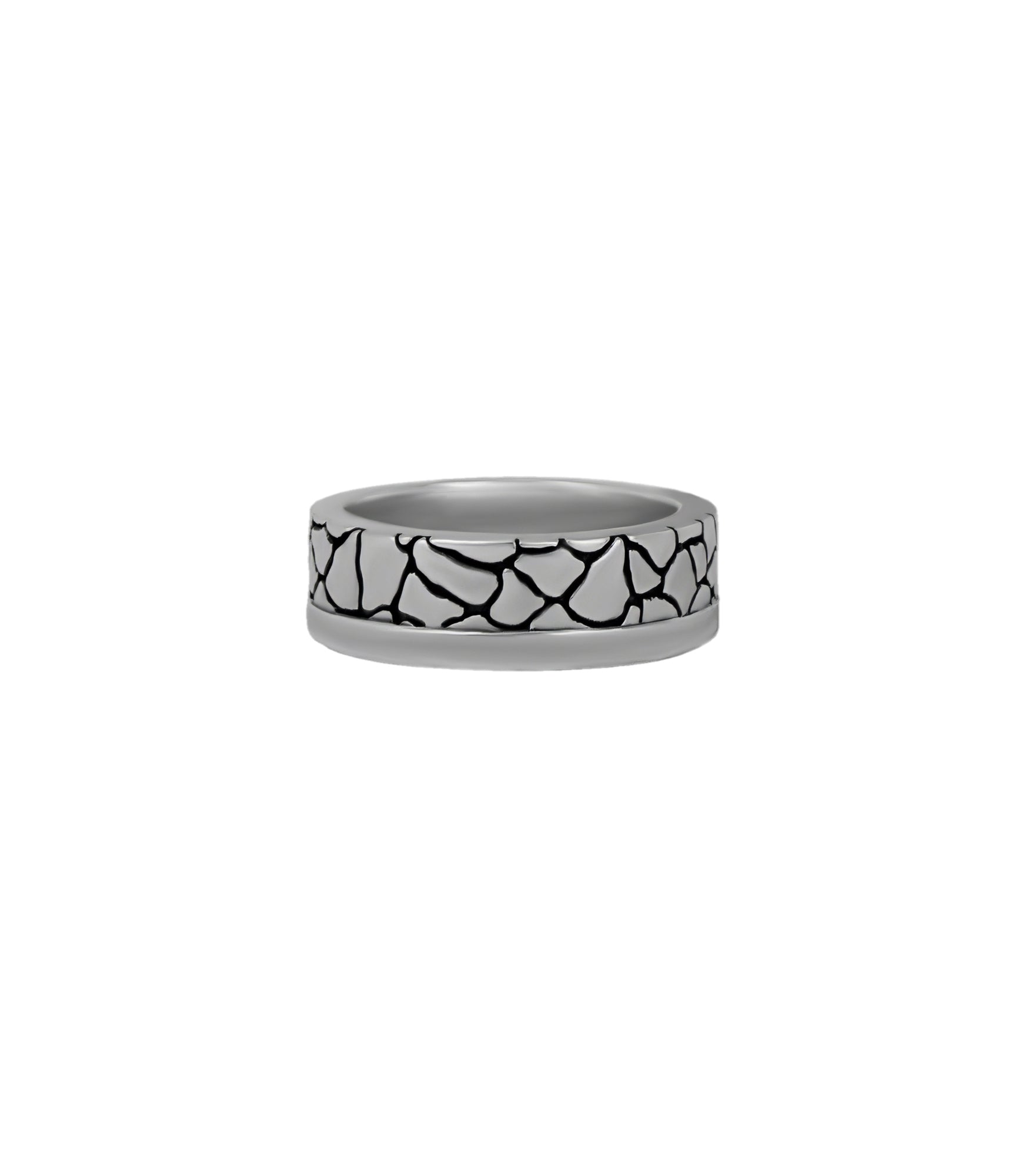 Earthy Wedding Ring for Men Silver Cracked Texture