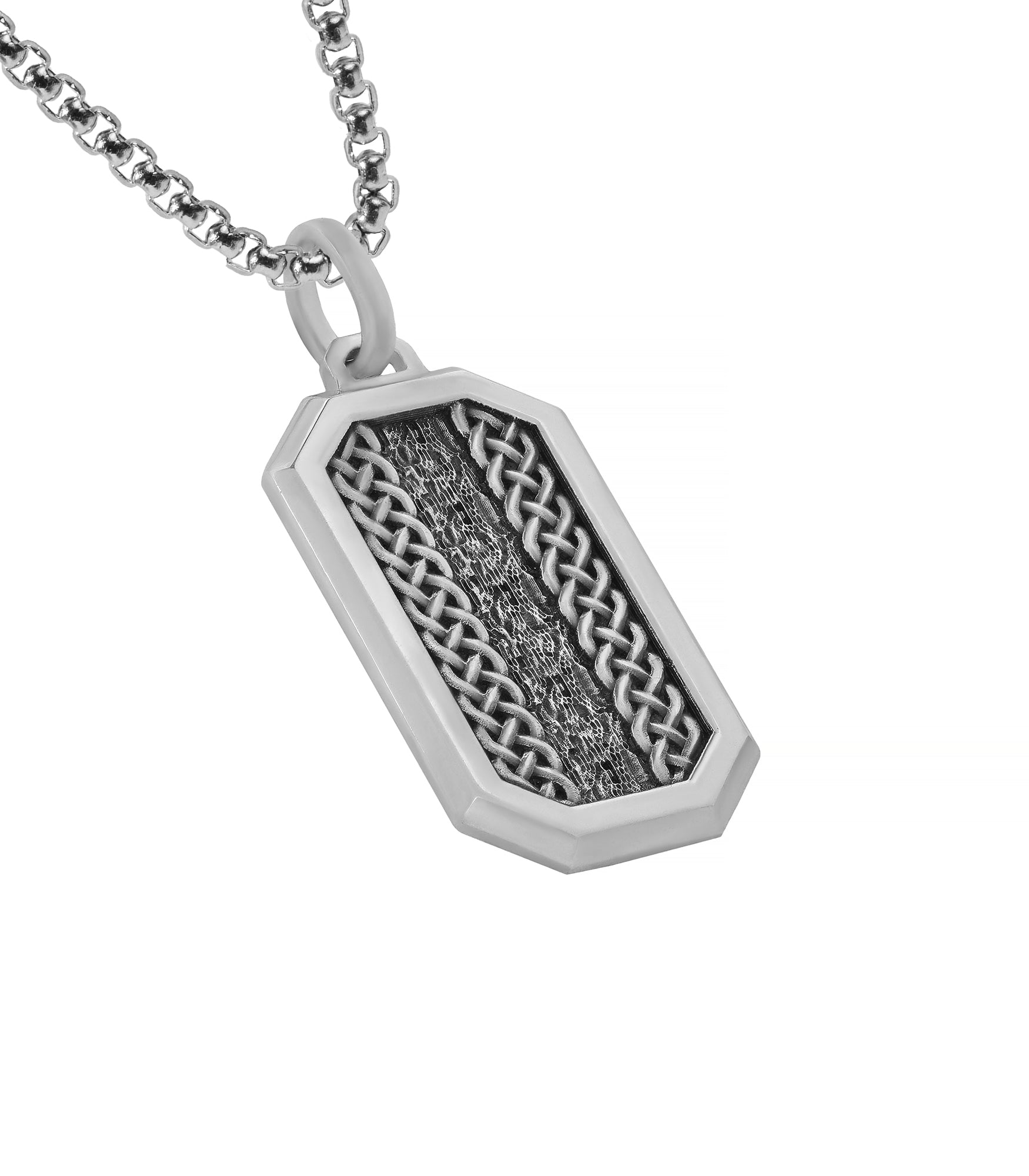Mens Silver Irish Tag Pendant Necklace Octagon Shaped