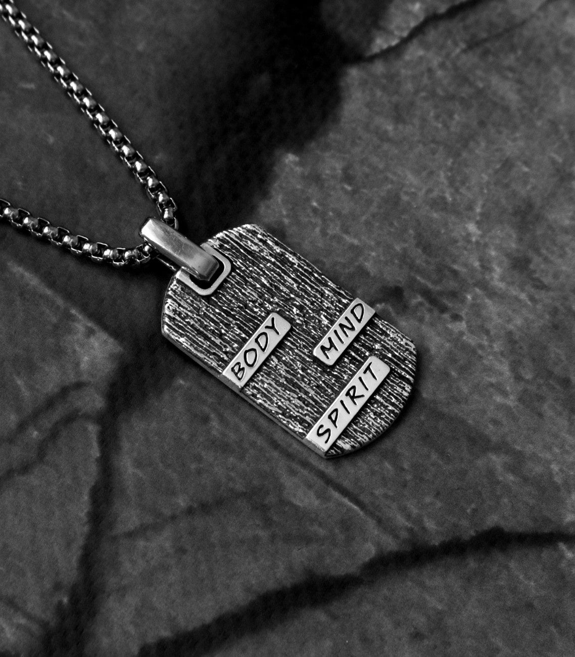 Holistic Silver Tag Necklace Tree Textured Rustic Style