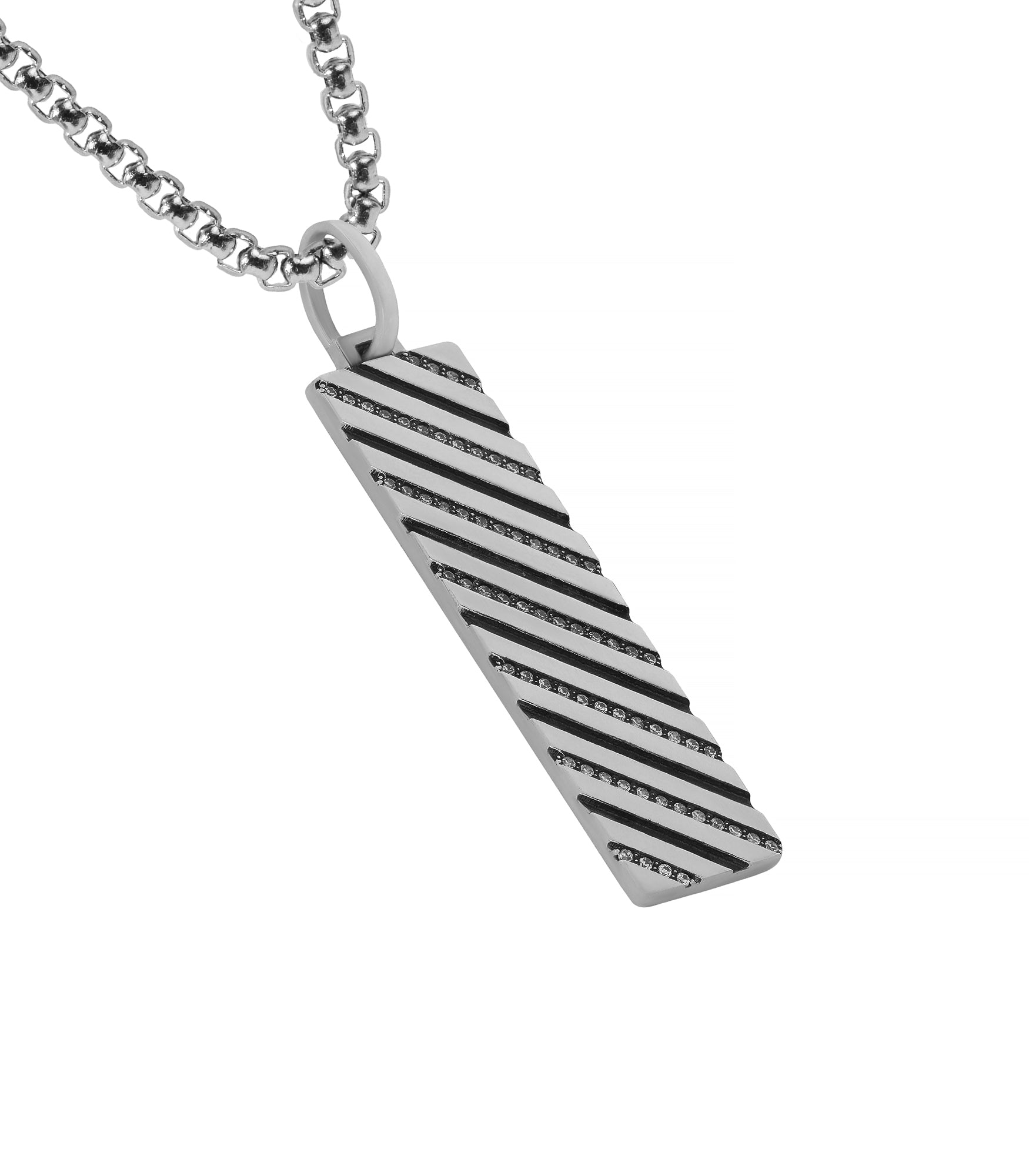 Mens Silver Ingot Pendant with Pave White Stones