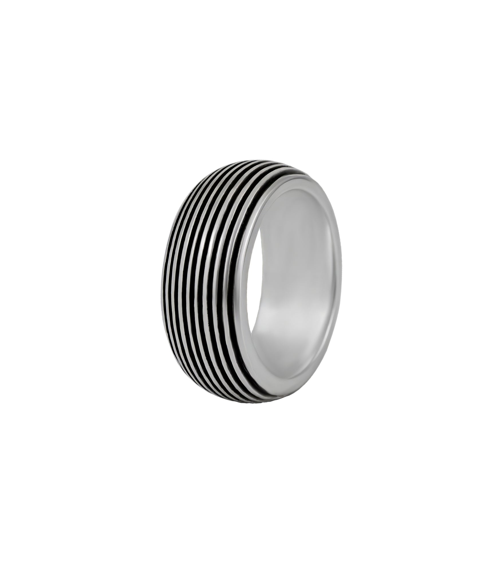 Wide Dome Ring Band Silver Vintage Grooved Design