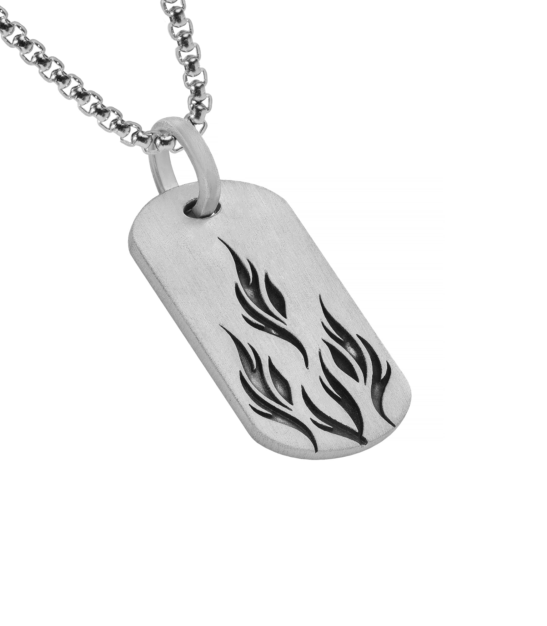 Fire Engraved Dog Tag Pendant for Him in Solid Silver