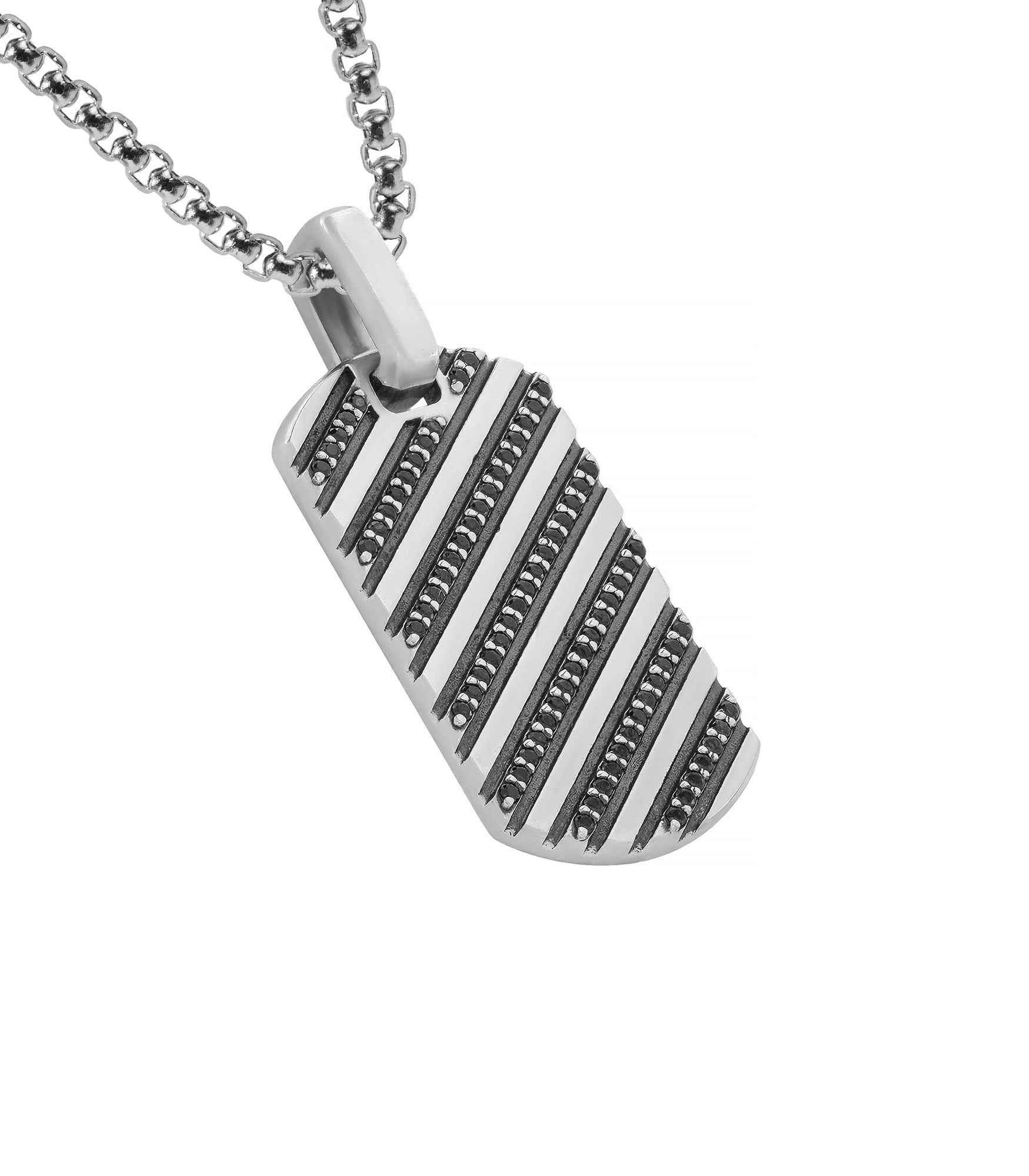 Streamline Silver Tag Necklace with Black Diamonds CZ
