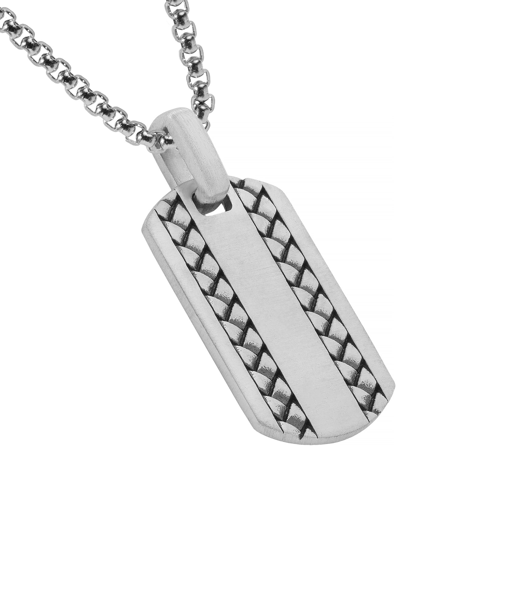 Brutal Silver Pendant Engraved Curb Chain Design