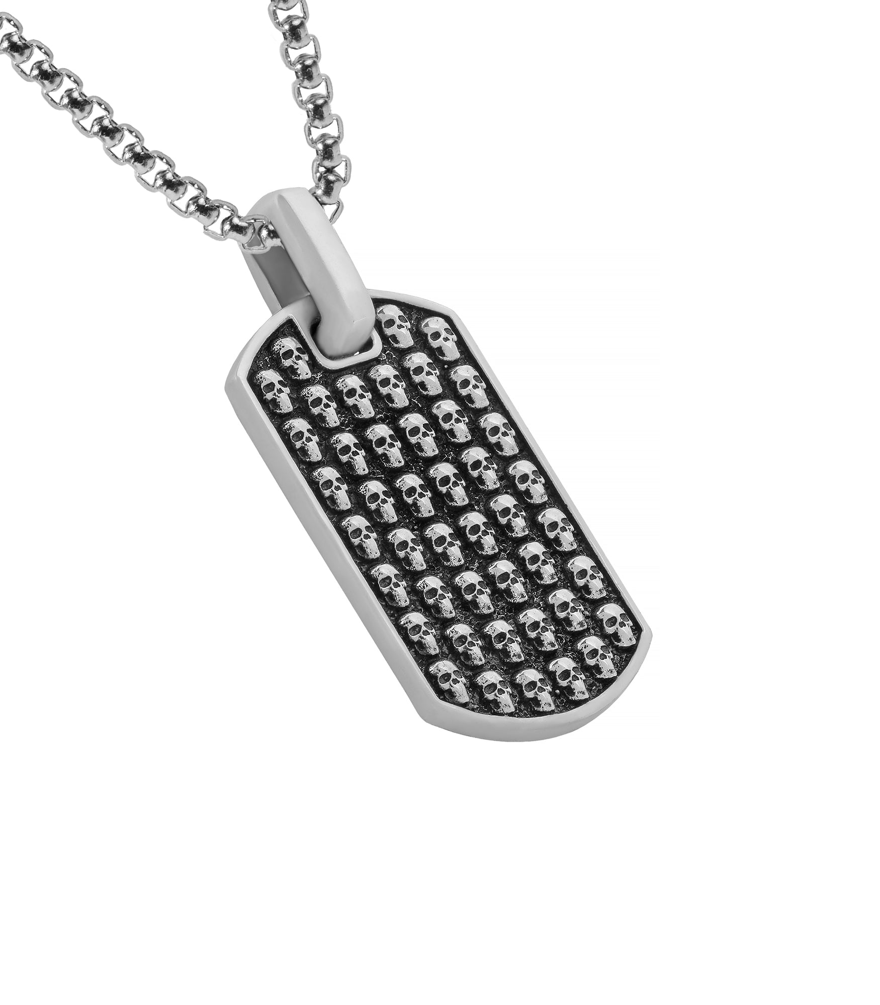 Small Skulls Dog Tag Pendant Silver Gothic Style