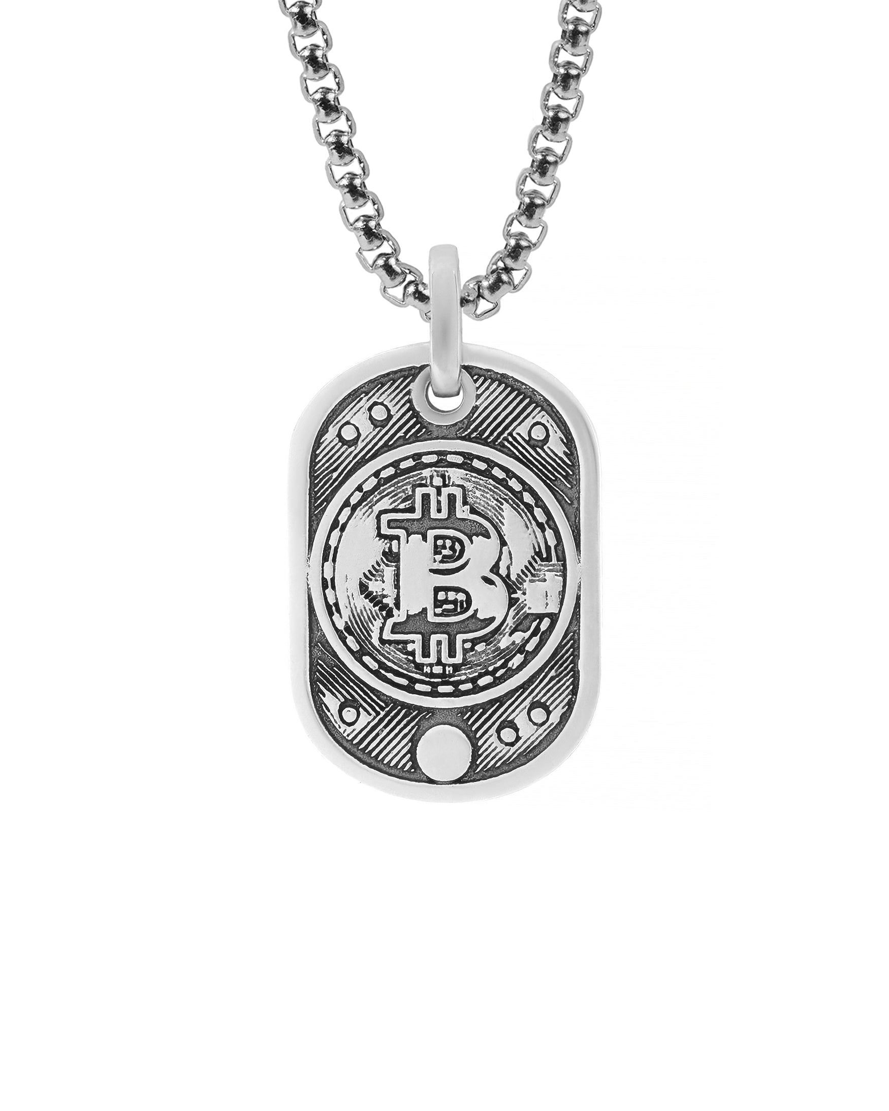 Bitcoin Pendant Dog Tag Sterling Silver Ultra Detailed
