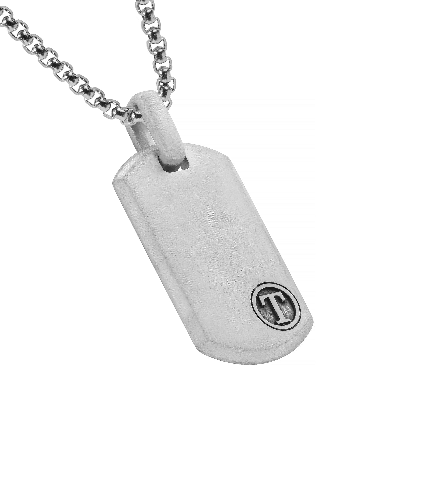 Mens Letter Dog Tag Pendant Minimalist Polished Silver