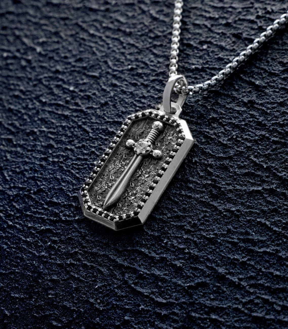 Mens Sword Necklace Silver Anniversary Gift of Faith