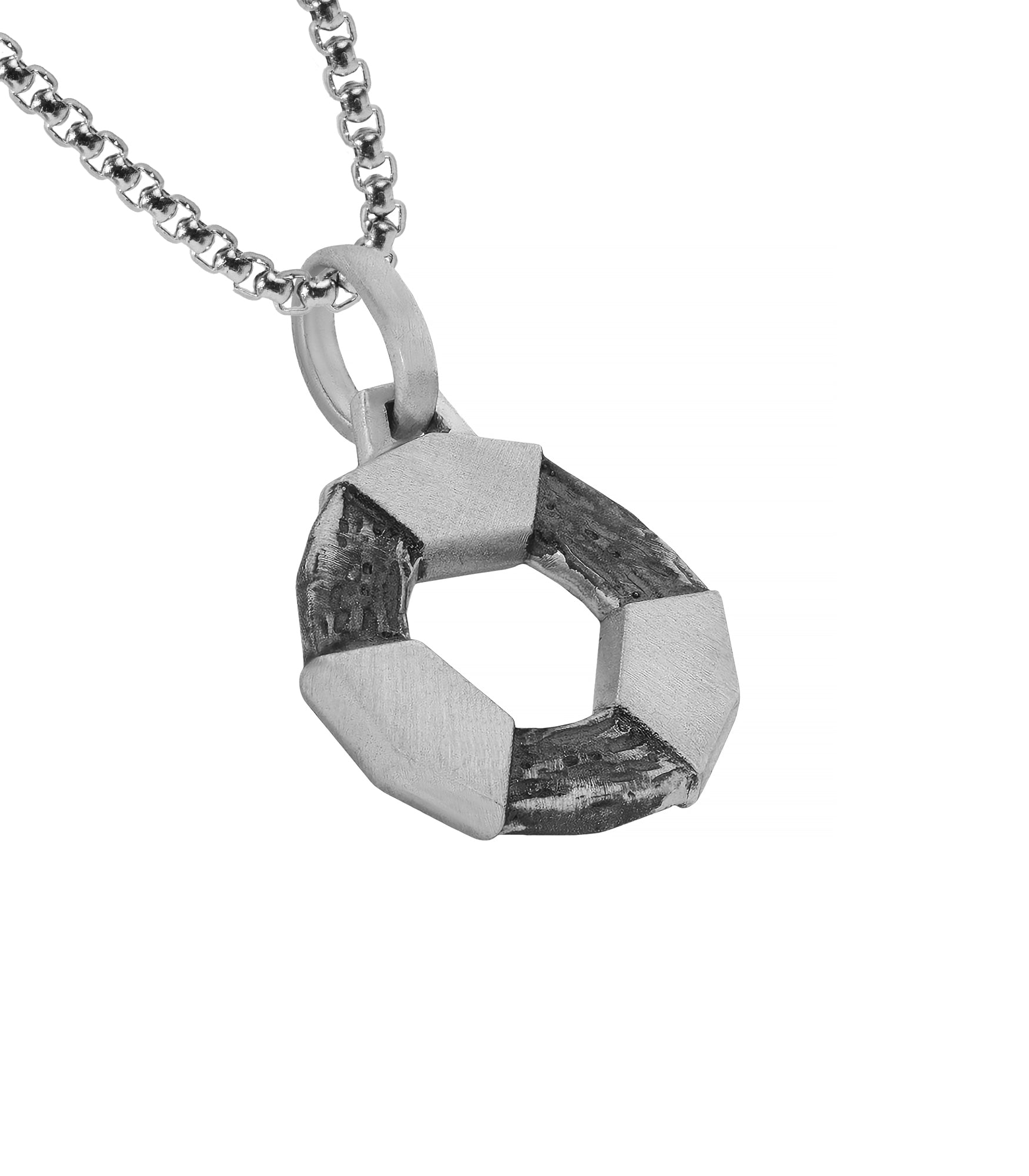 Men's Open Round Pendant Necklace Black & White Stones