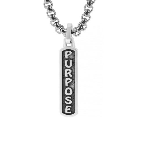 Engraved Word PURPOSE Small Amulet Necklace Silver