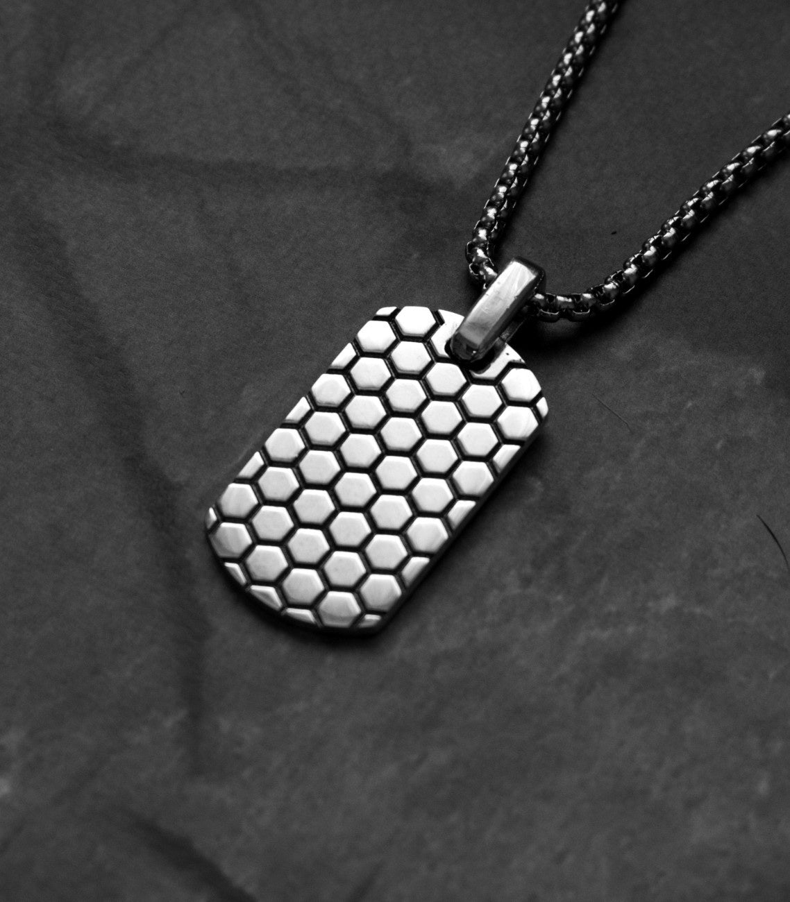 Mens Honeycomb Dog Tag Pendant Silver Minimalist Design