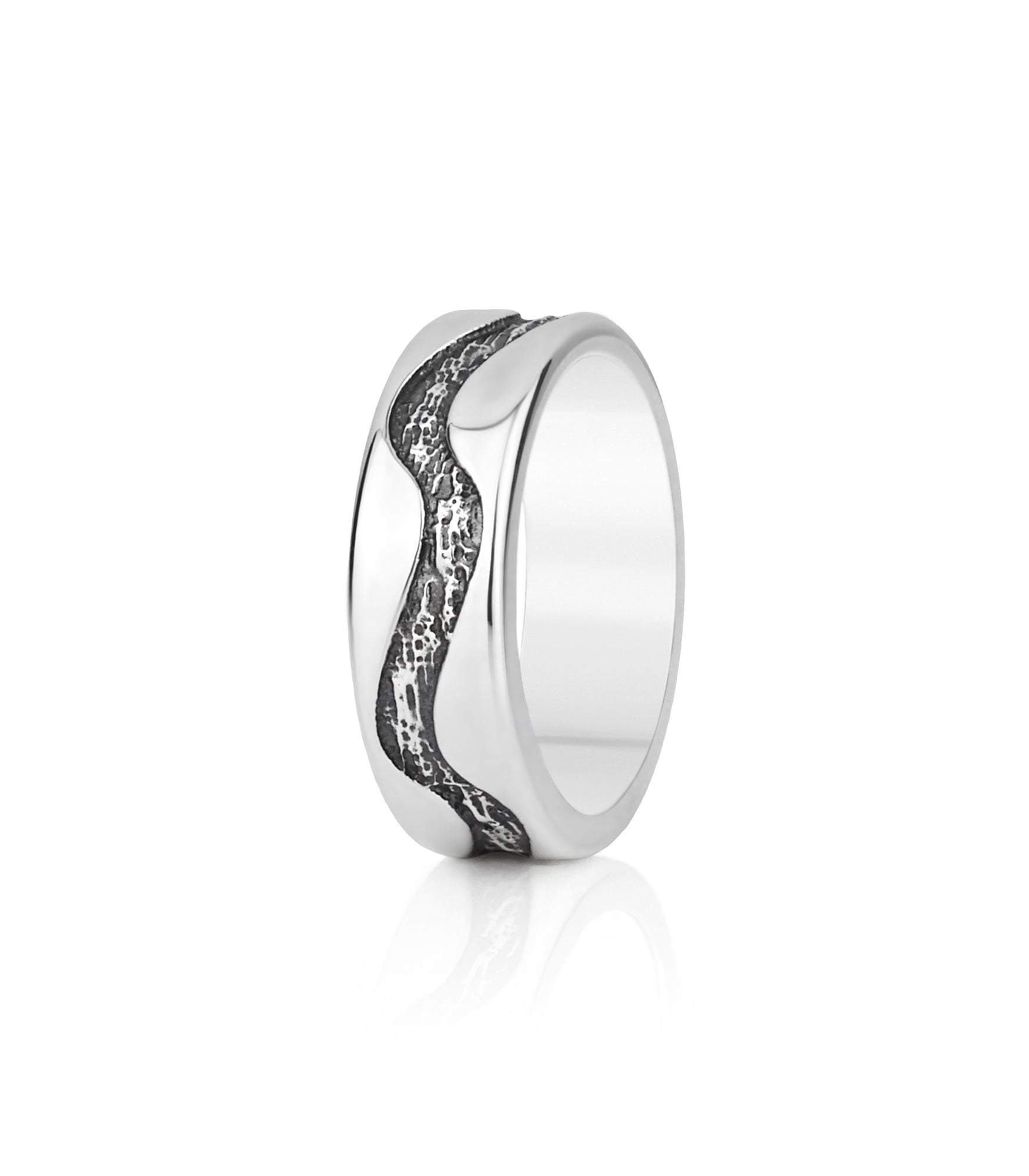 Engraved Wave Ring Band Silver Hammered and Polished