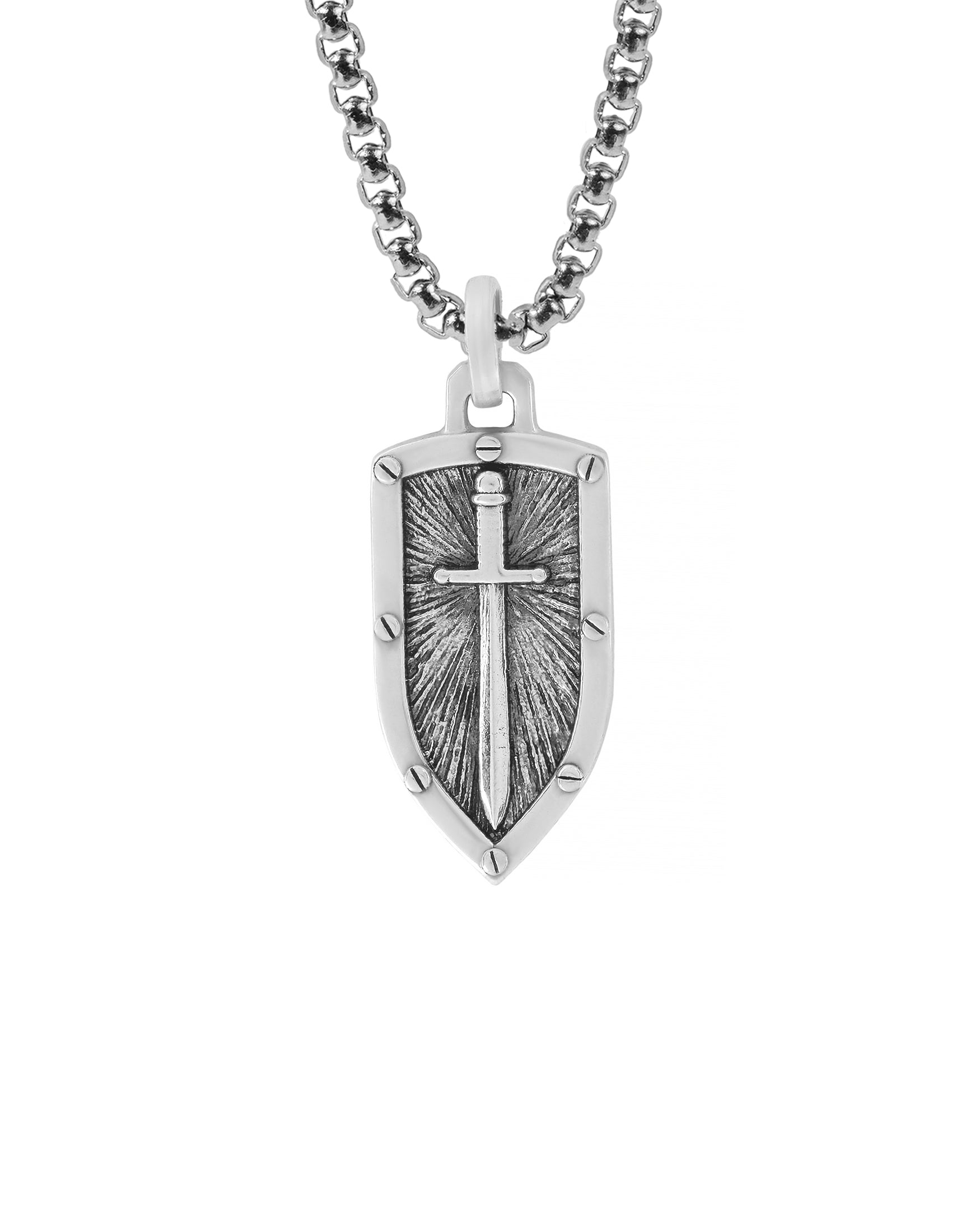 Knight's Shield and Sword Necklace Pendant Silver