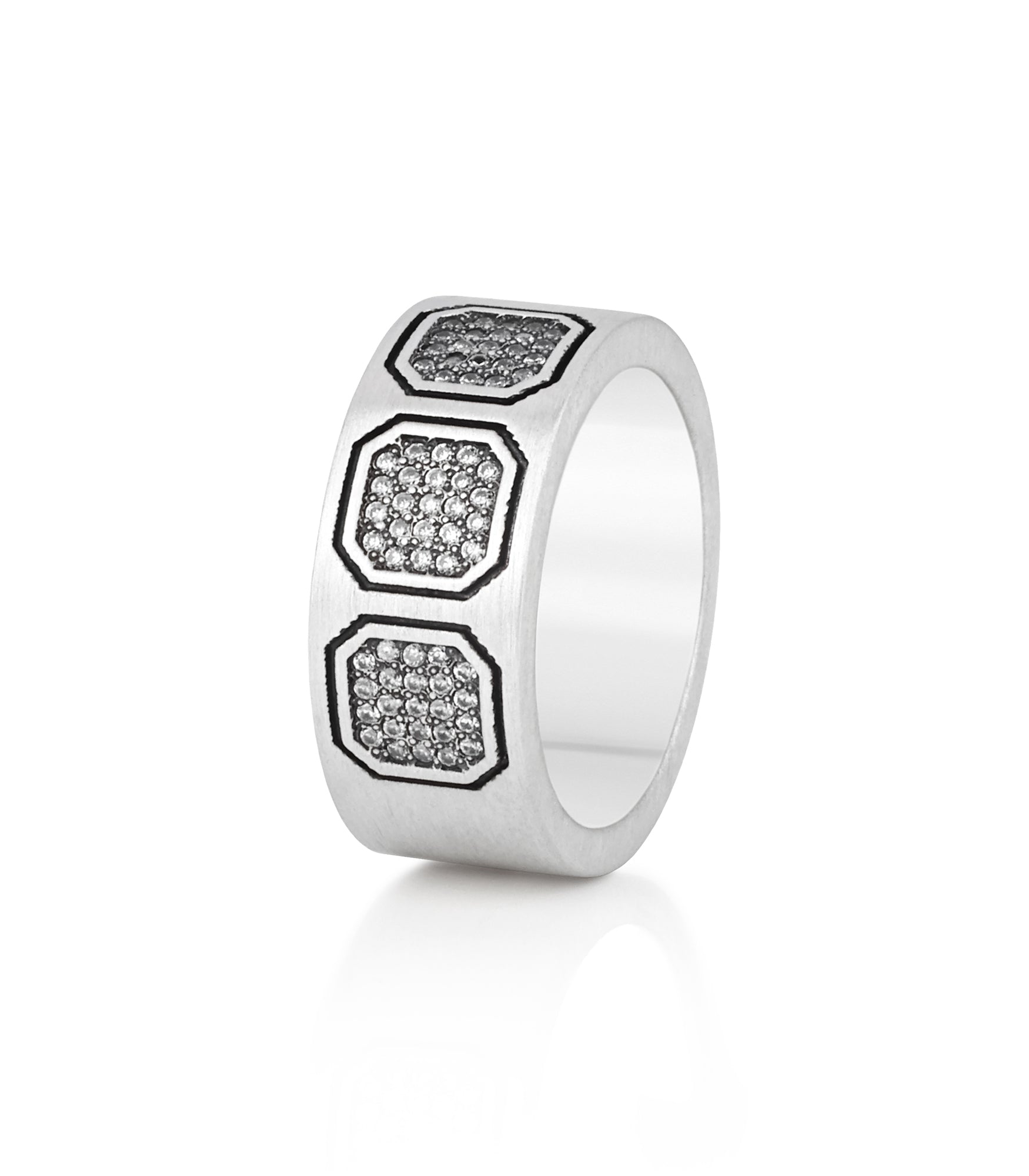Wide Silver Statement Ring Multi Stone CZ Diamond Band