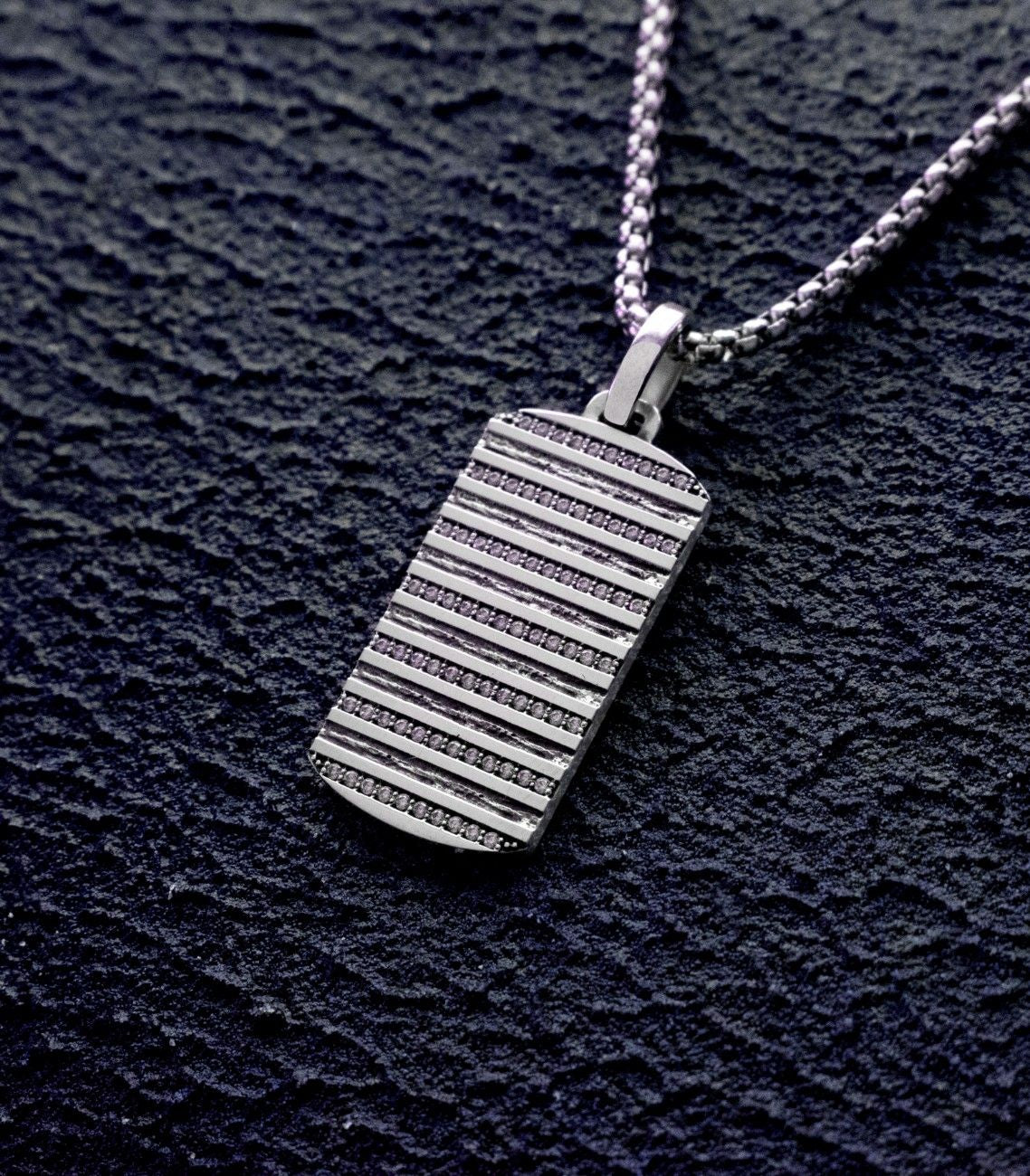 Alchemy Silver Tag Pendant Earth Element Gift for Him