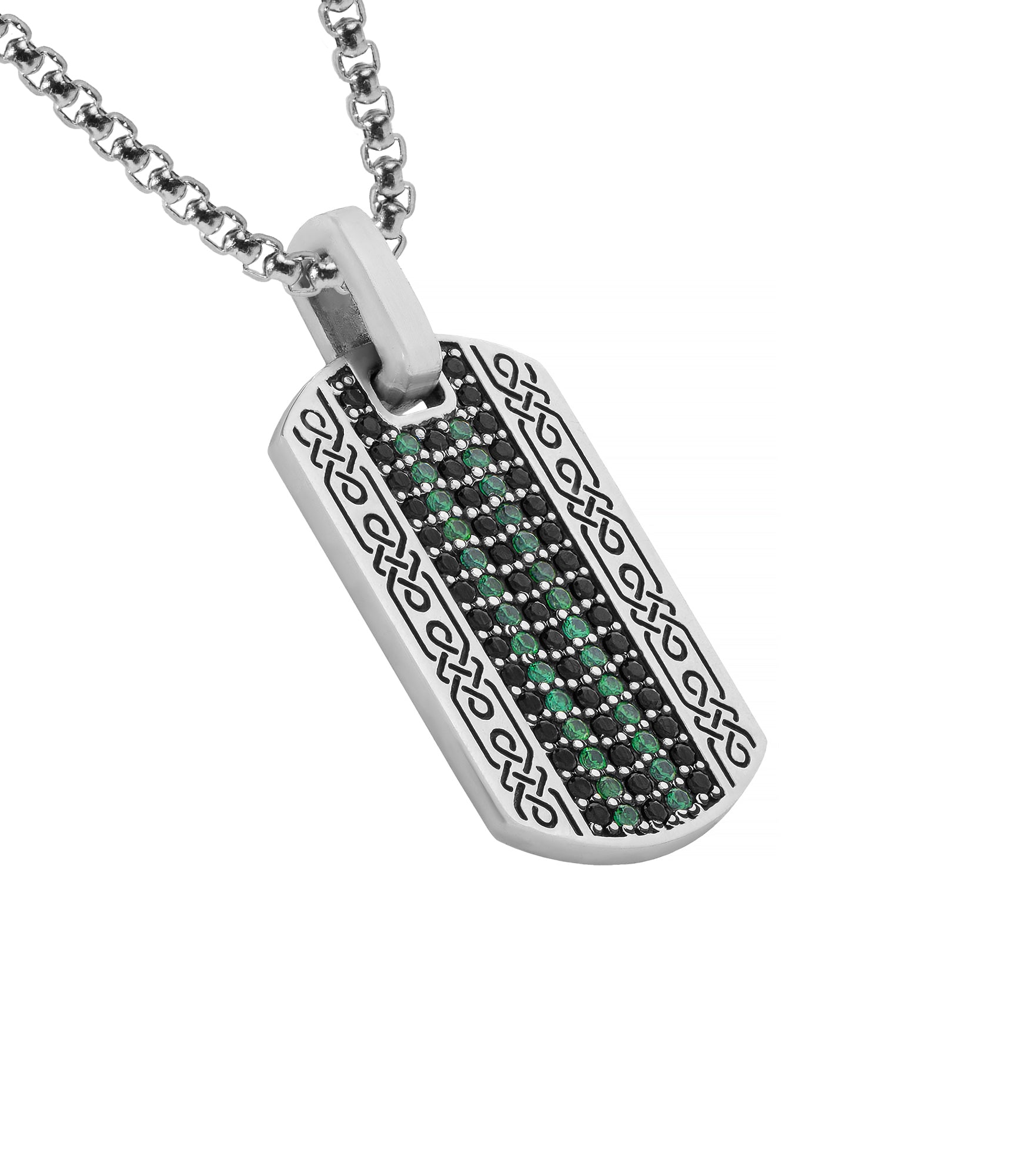Celtic Pendant Necklace with Black and Green Stones