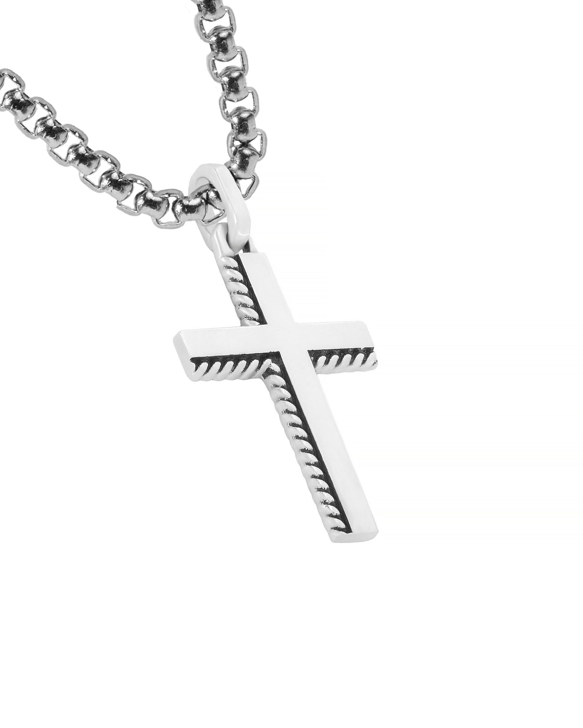 Rope Edge Cross Necklace Pendant Sterling Silver