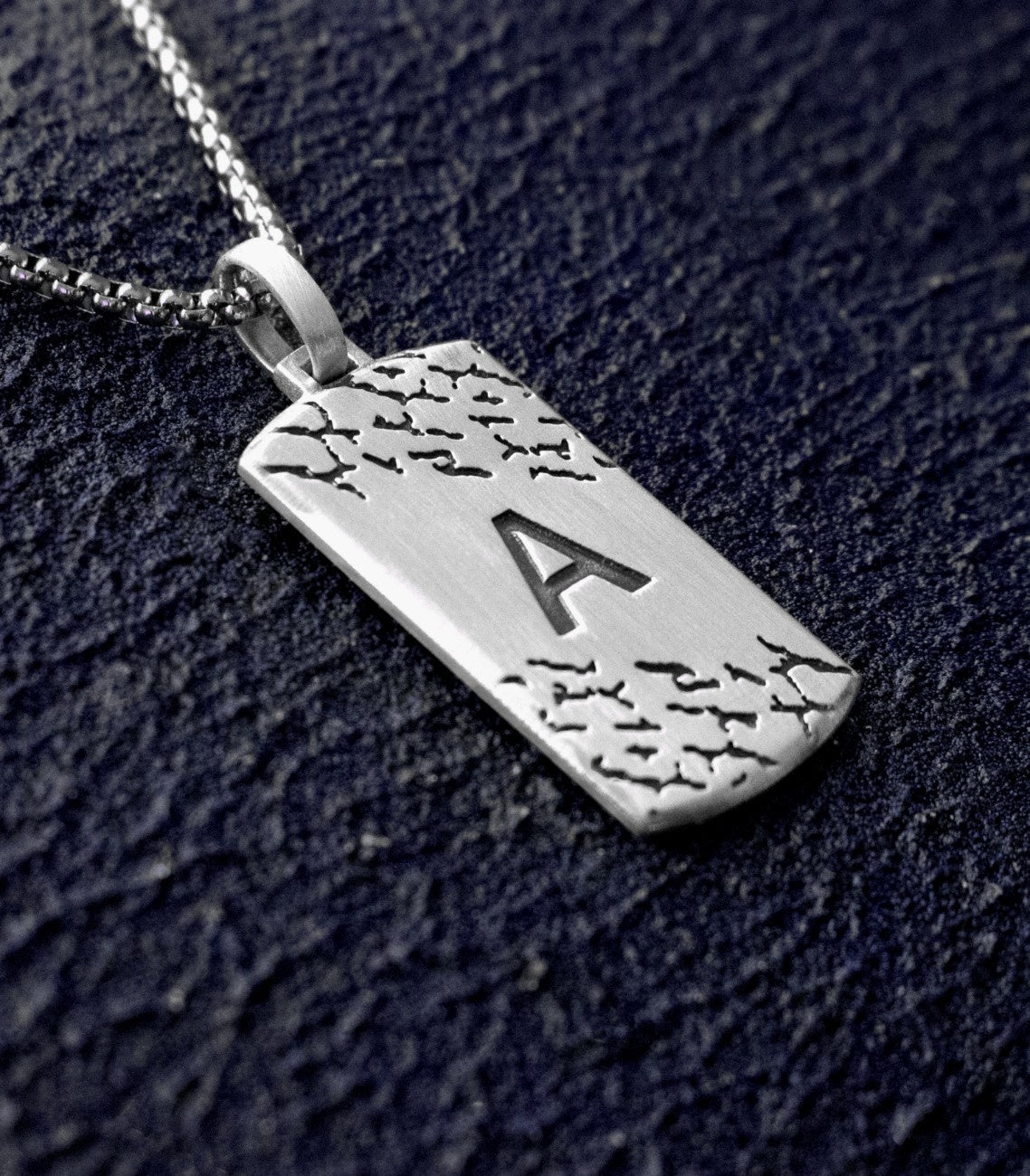 Scratched Silver Letter Necklace Custom Gift for Son
