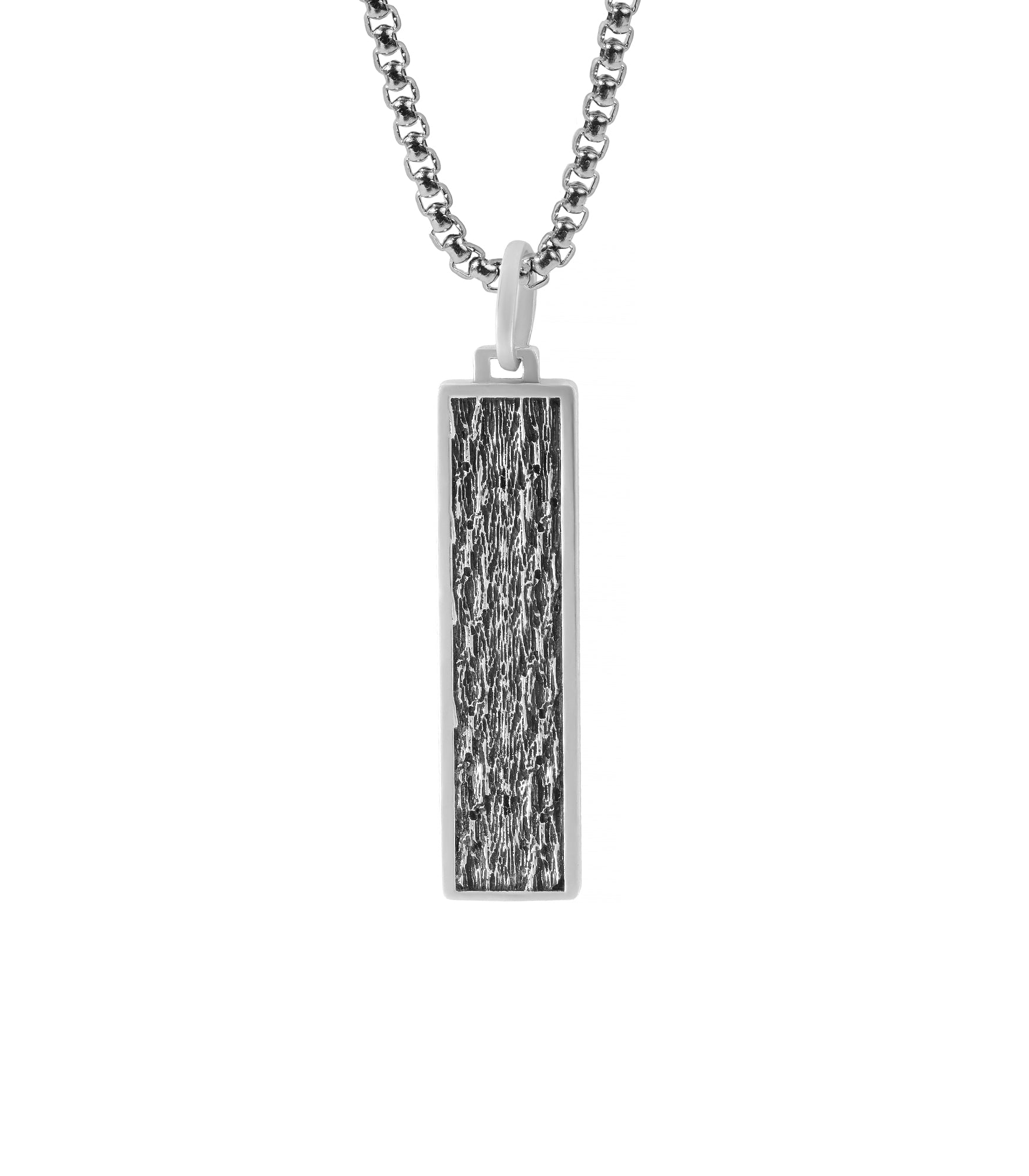 Mens Bold Ingot Pendant Rhodium Plated Silver Texture
