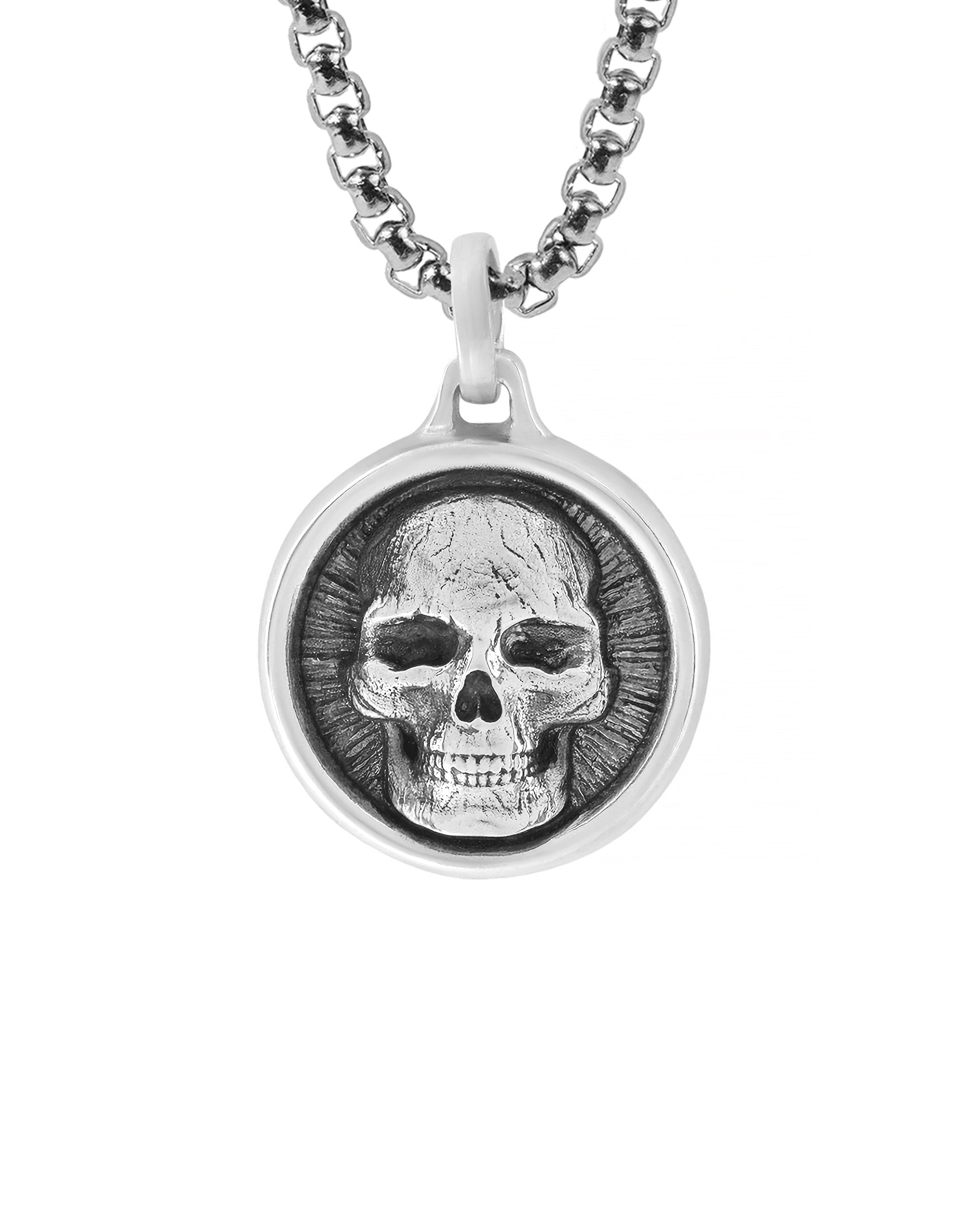 Men's Round Gothic Necklace with Skull Memento Mori