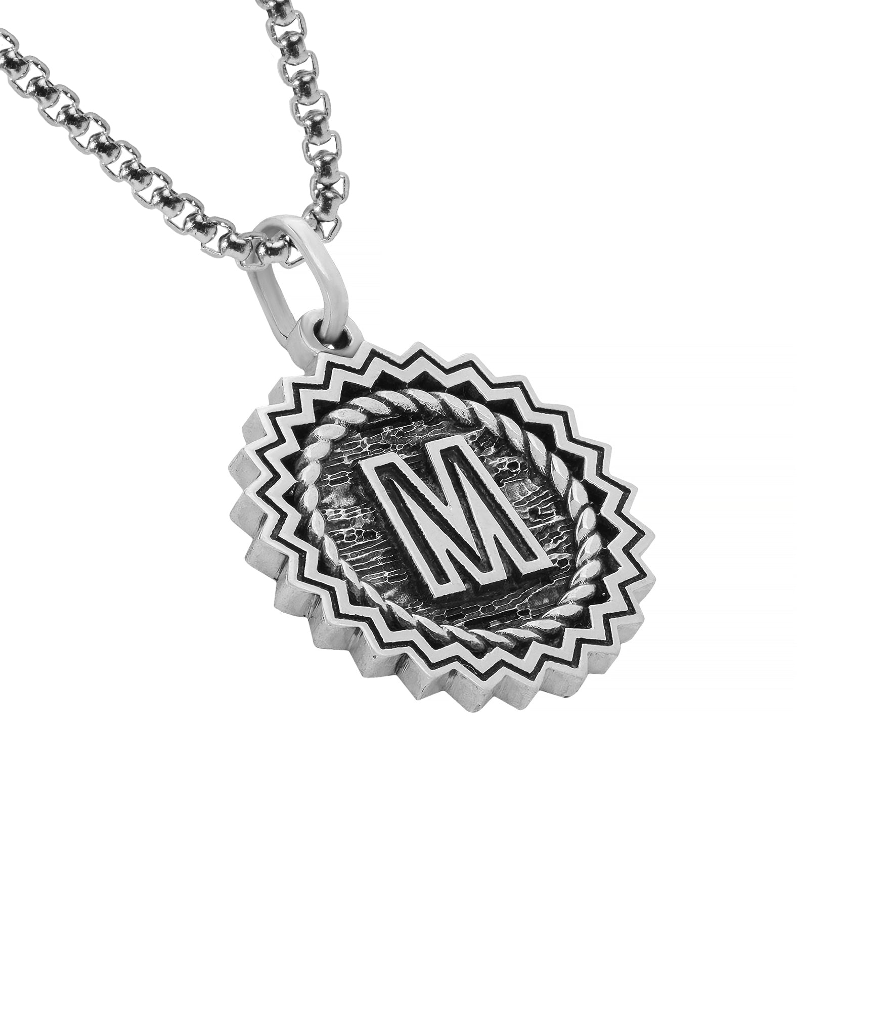 Mens Silver Sun Medallion Pendant with Custom Initial