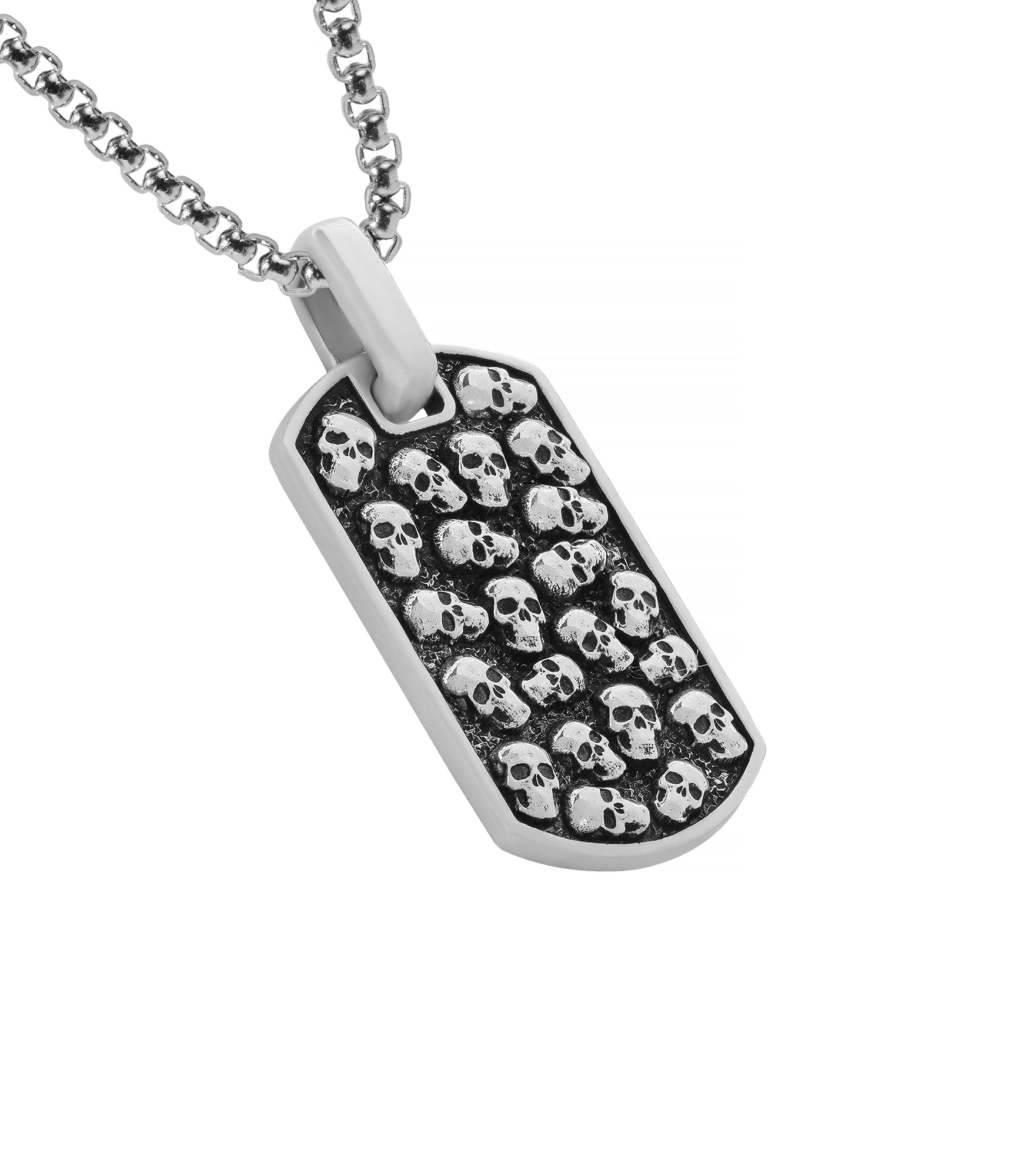 Goth Skulls Chaos Dog Tag Pendant for Men in Silver